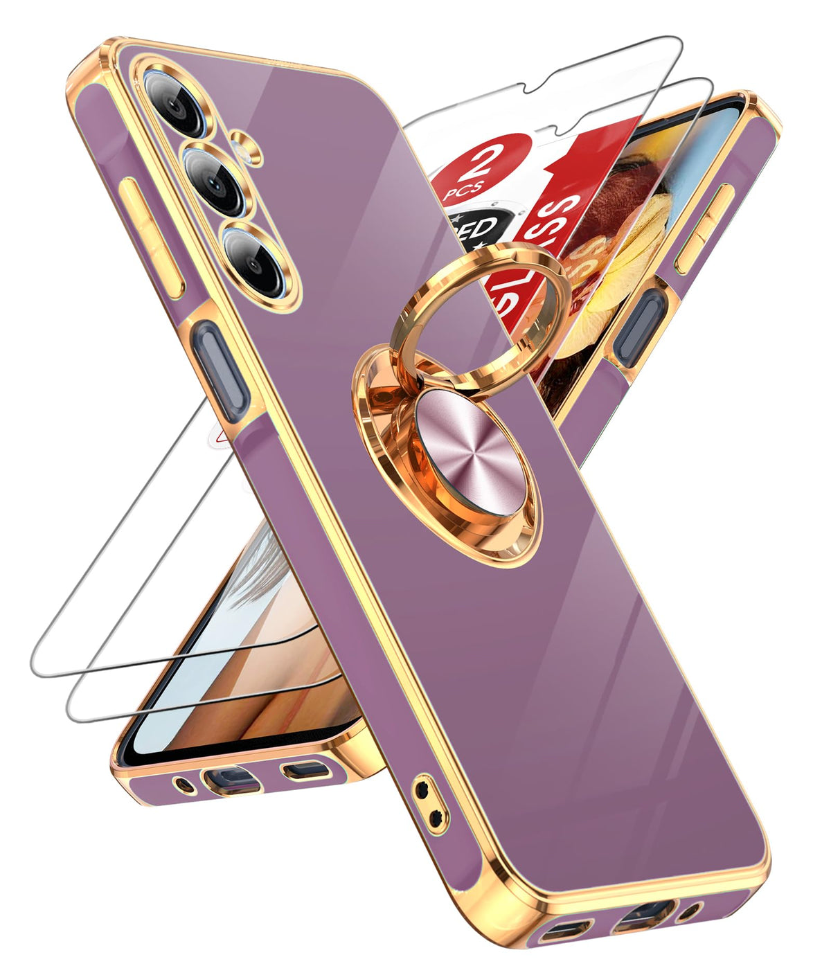 Leyi For Galaxy A16 5G Case: With 2 Pack Tempered Glass Screen Protector And 360 Rotatable Ring Holder Magnetic Kickstand, Plati
