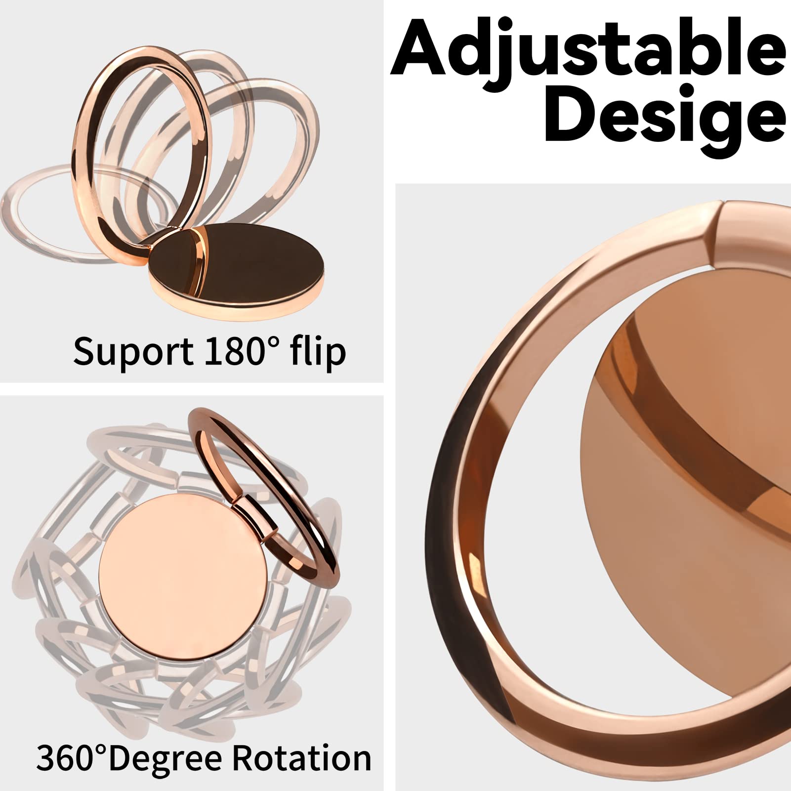 Obhei Metal Cell Phone Ring Holder Finger Ring Stand, 360 Degree Rotation Ring Kickstand Grip Holder For Magnetic Car Mount, Ros