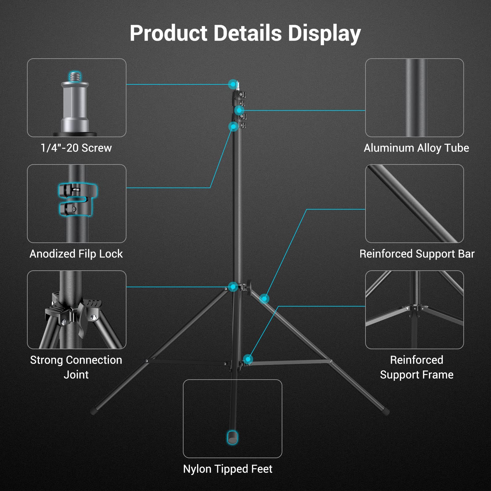 Smallrig Aluminum Light Stand 110''/9.2Ft/280Cm, Adjustable Photography Air Cushioned Tripod Stand With 1/4'' Screw For Softbox,