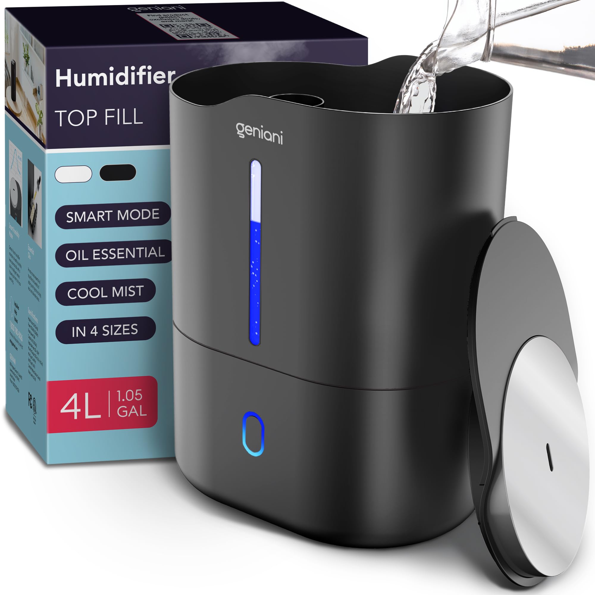 Top Fill Humidifier With Essential Oil Diffuser 4L For Home, Baby, Bedroom, Large Room & Indoor Plants, Cool Mist Ultrasonic Qui