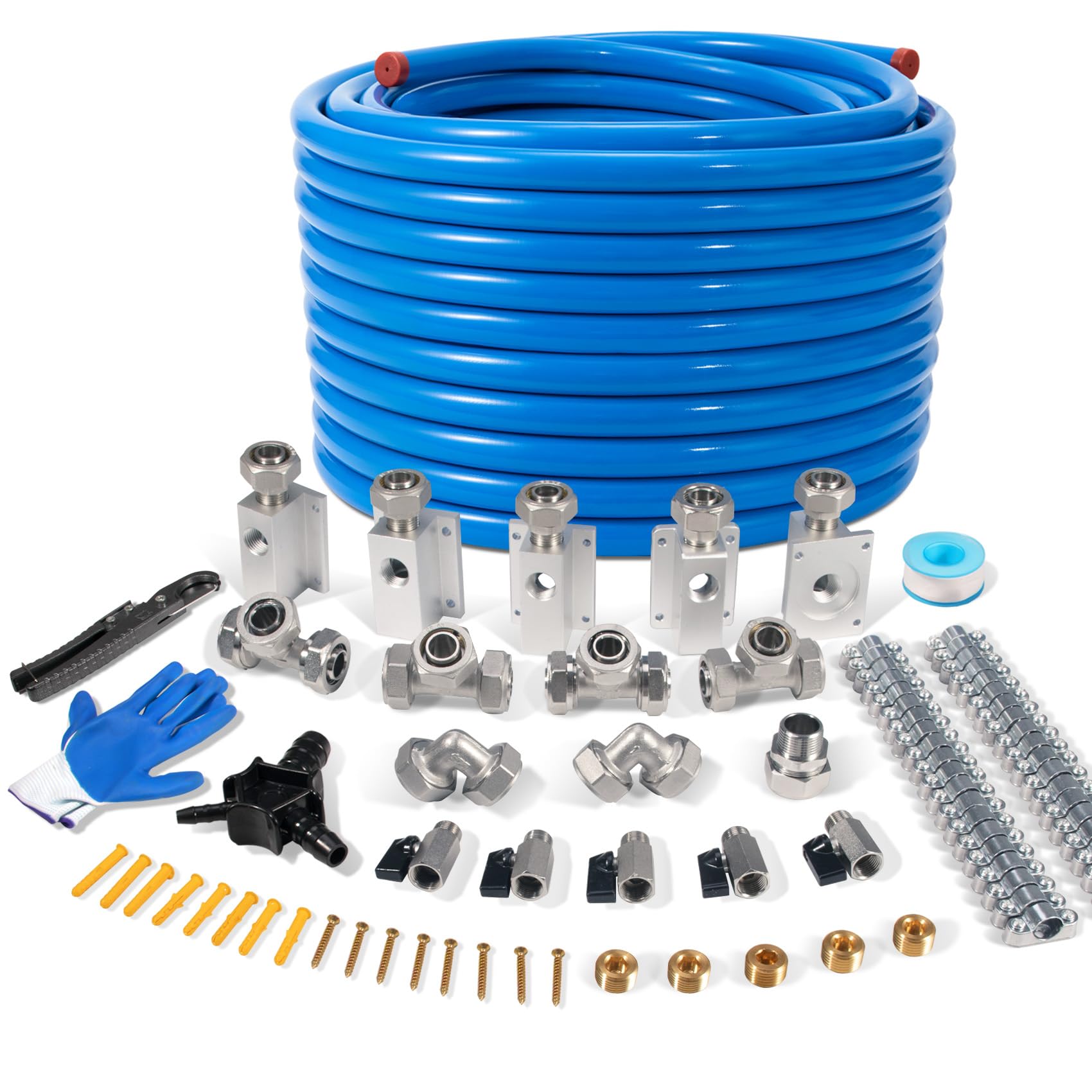 3/4''  100&200&300Ft Compressed Air Line Kit For Shop/Garage, Hdpe Aluminum Rapid Air System Includes Right Angle Fittings And T