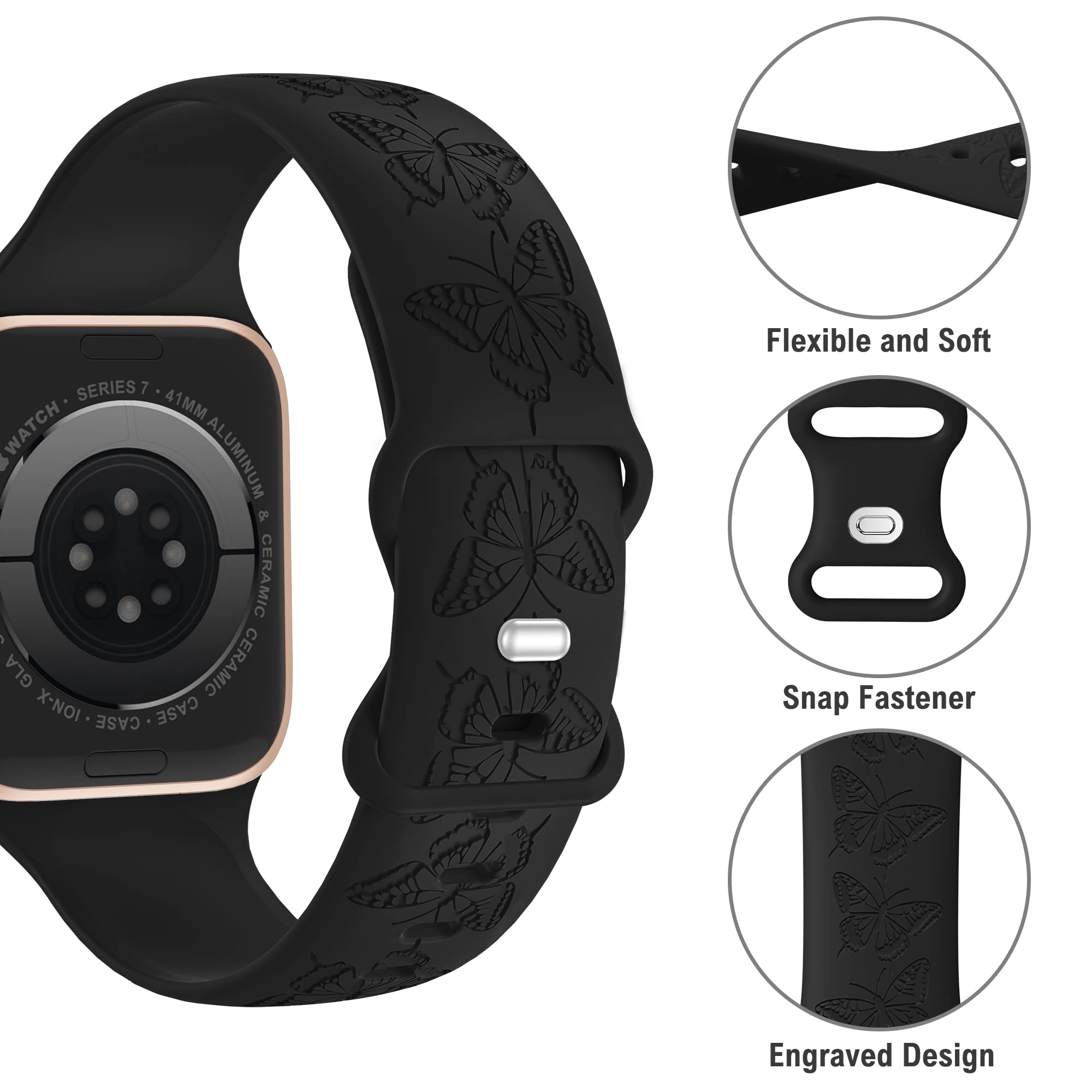 Bandiction Engraved Sport Band Compatible With Apple Watch Band 42Mm 44Mm 45Mm 49Mm, Soft Waterproof Silicone Strap Wristband Fo