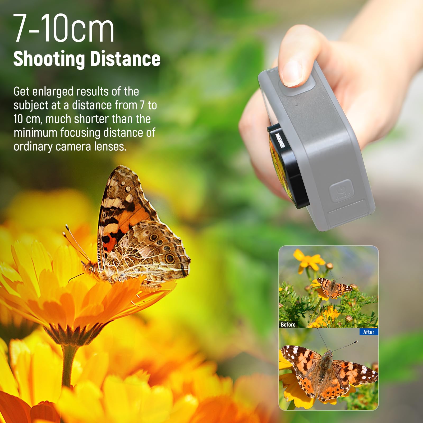 Neewer 15X Macro Lens Compatible With Gopro Hero 12 Hero 11 Hero 10 Hero 9 8 7 6 Black Action Camera Close Up Filter Anti Reflec