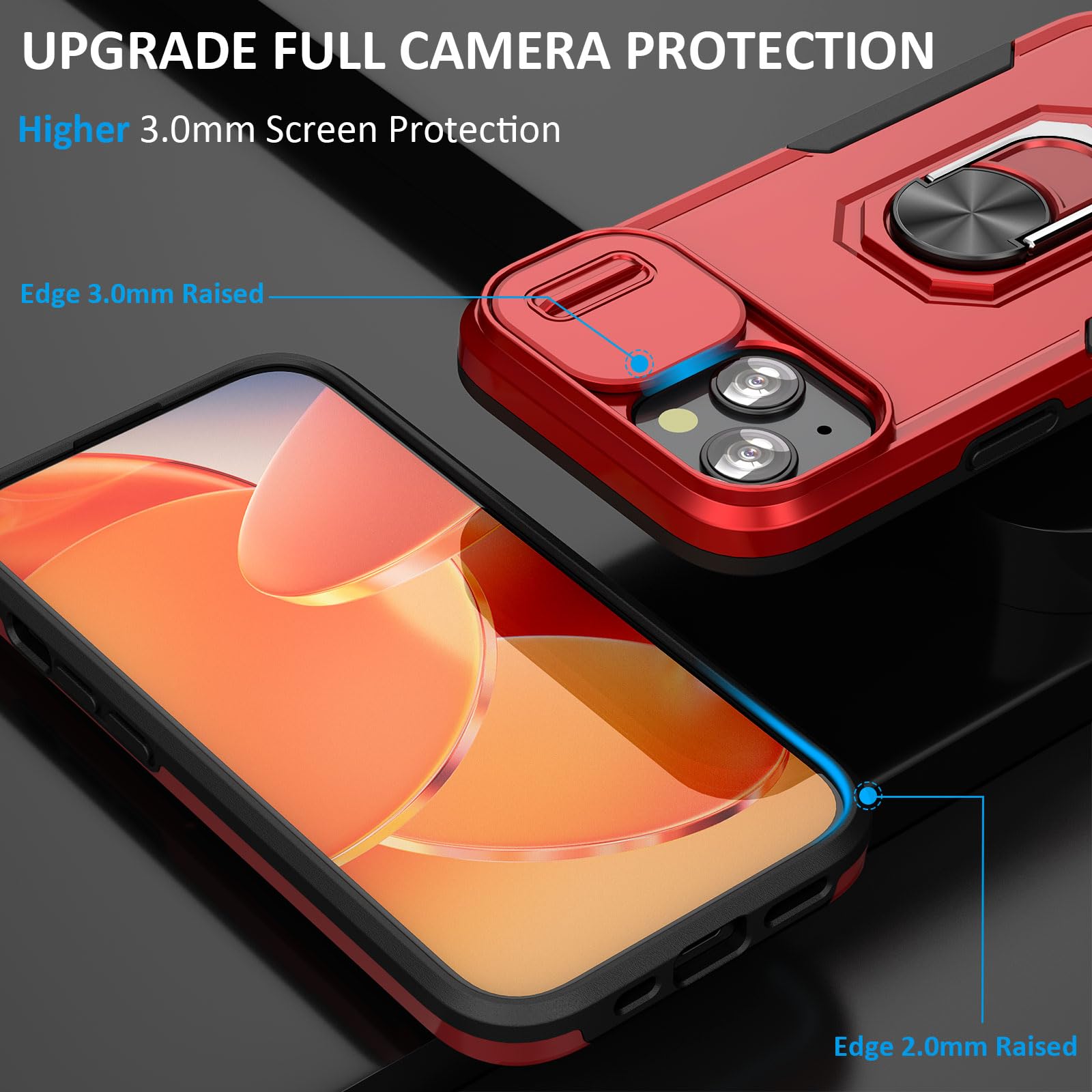 Sefing Case For Iphone 15 Plus Phone Case Iphone 15 Plus Case With Kickstand Ring Holder, With Camera Cover, With Magnetic Car M
