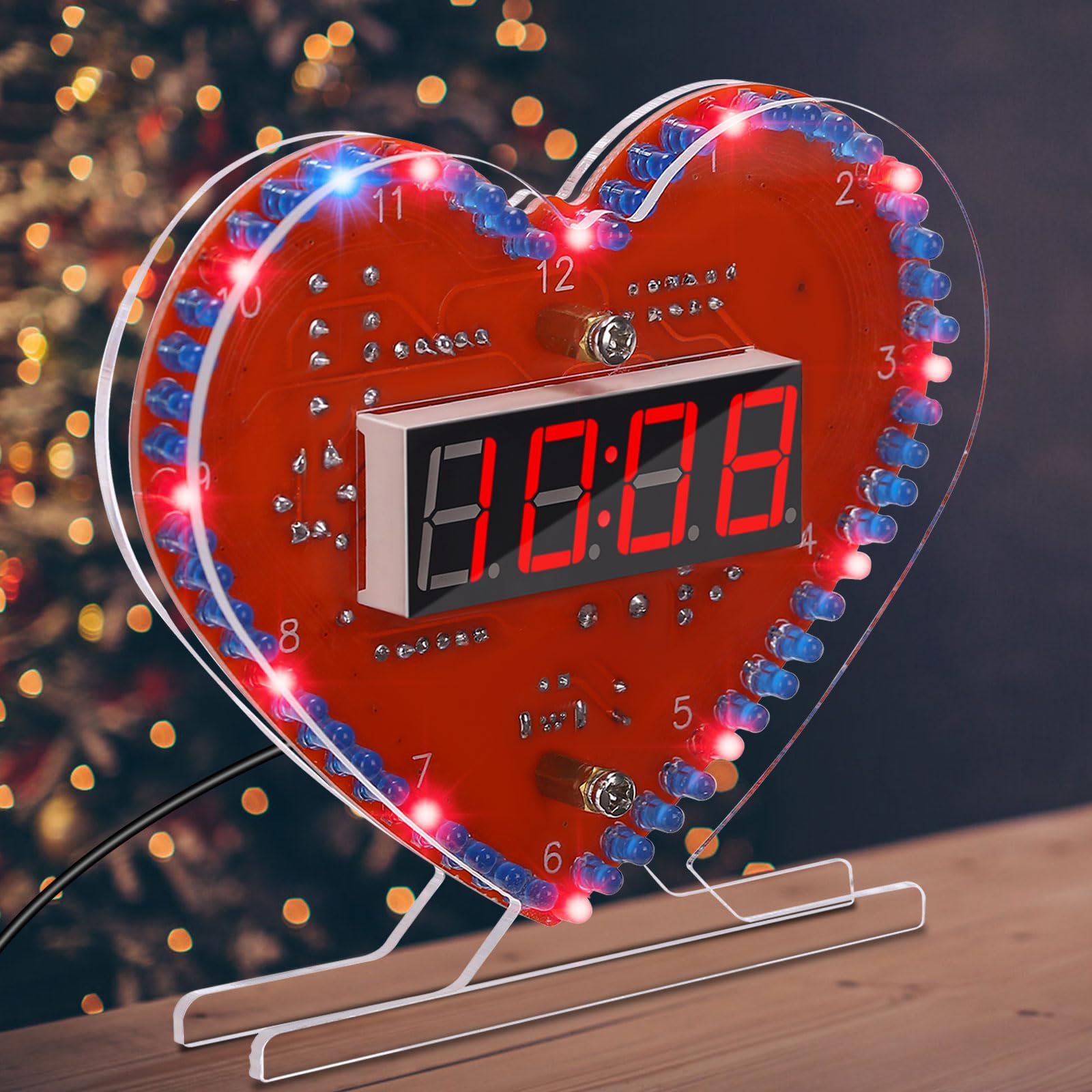 Tj 56 513B Heart Shaped 4 Digit Diy Clock Kits With Rotating Led Lights, Smt/Smd Soldering Practice Kit, Diy Soldering Projects