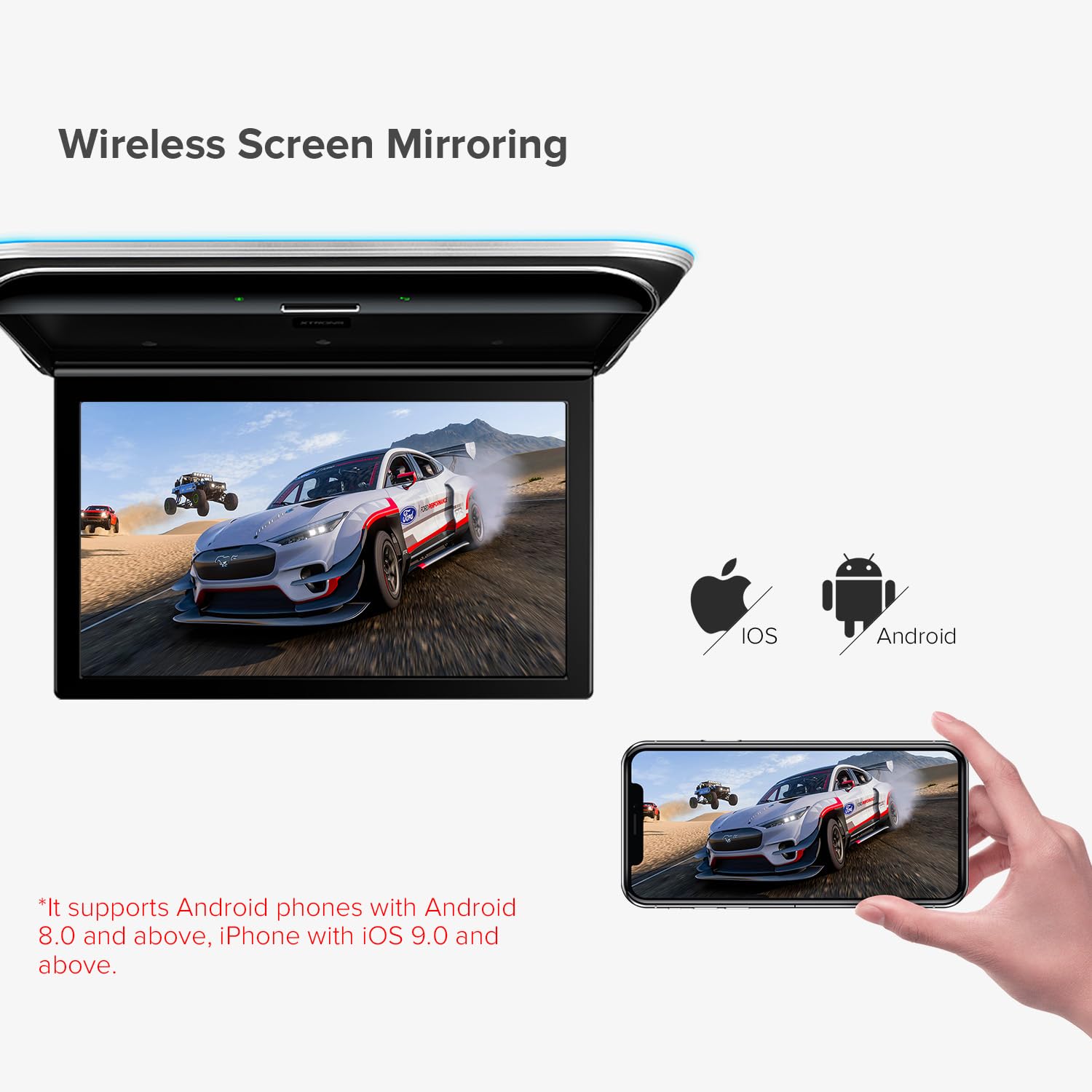 Xtrons Android Car Overhead Player 15.6    Wide Ips Touch Screen 8K Video Car Roof Mount Monitor With Built In Stereo Speakers F