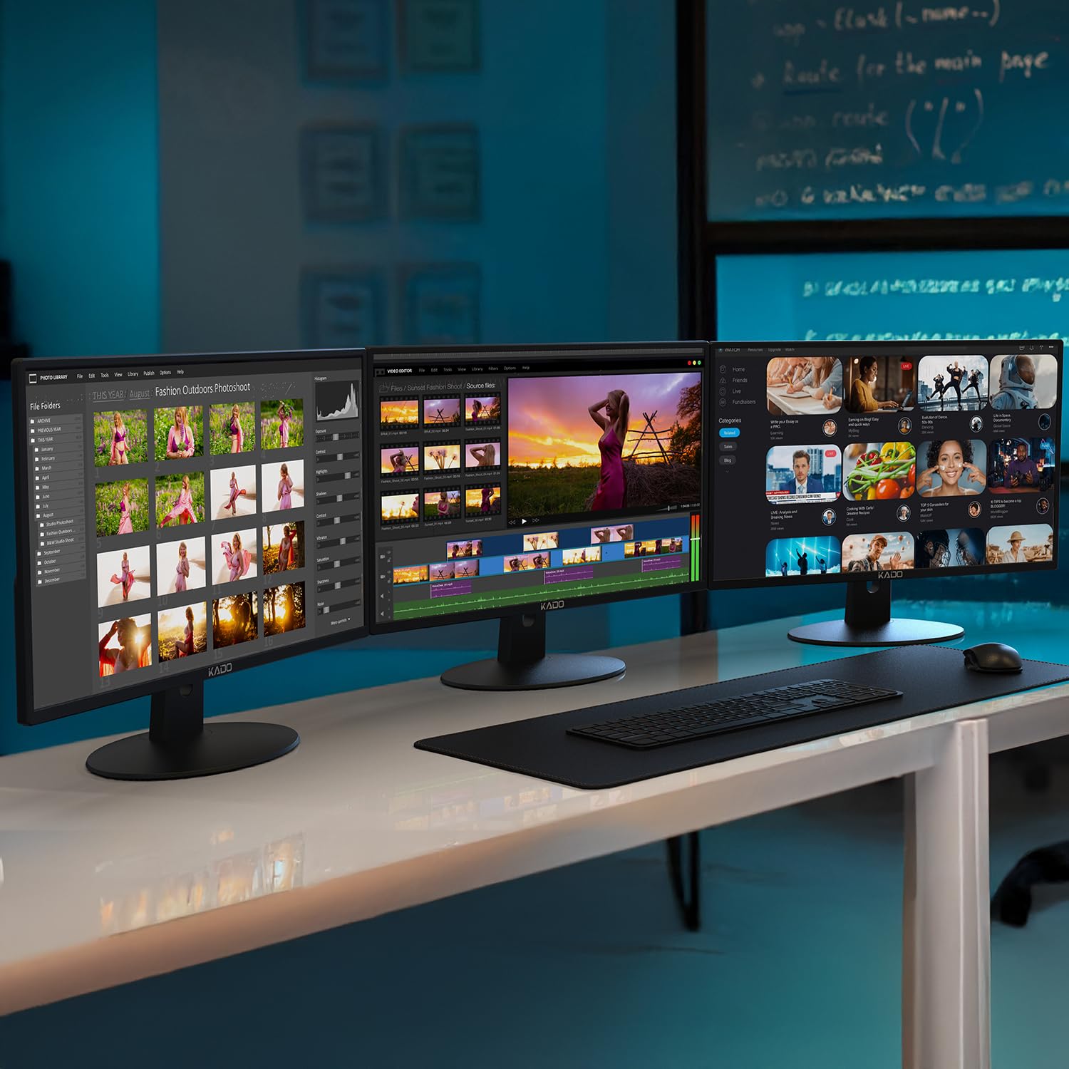 Kado Triple Monitor Setup   3 Pack 20'' 1600X900 Computer Monitor 75Hz Hd+ Vesa Mount Vga Hdmi Office Gaming Hybrid Built In Spe