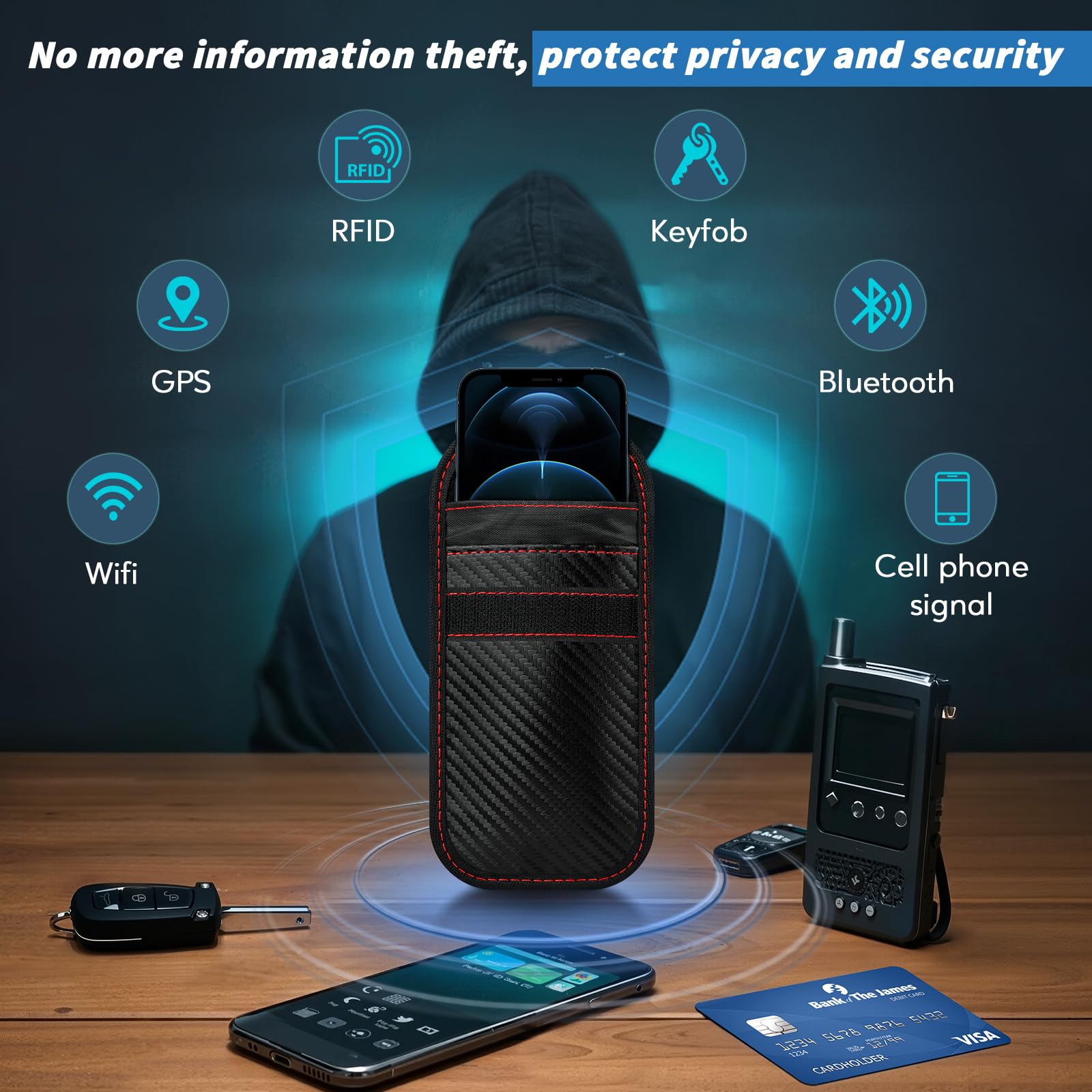 2025 Faraday Bags For Phones & Car Keys,2 Pack Faraday Pouch Phone Case,Signal Blocking Rfid Key Fob Protector,Carbon Fiber Mate