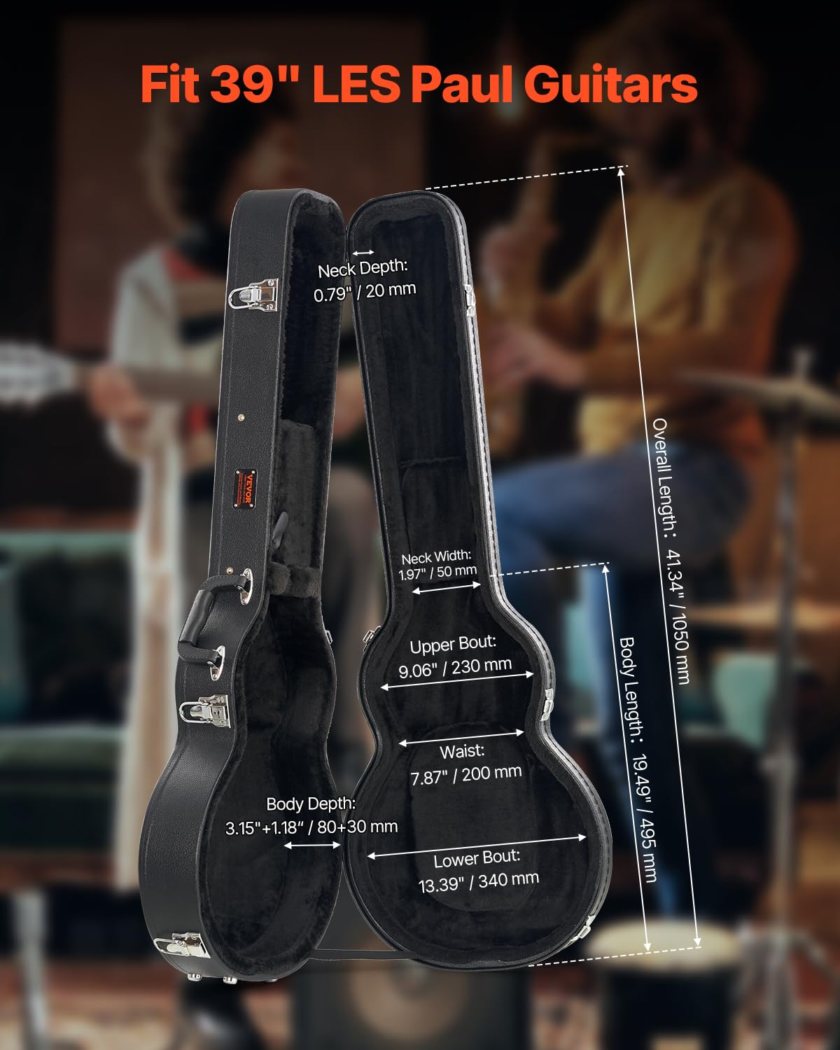 Vevor Electric Guitar Hard Case, 41.34 In Gourd-Shaped Guitar Hard Case, With Lock Latch Keys Handle, Pvc Padding Soft Lining Wa