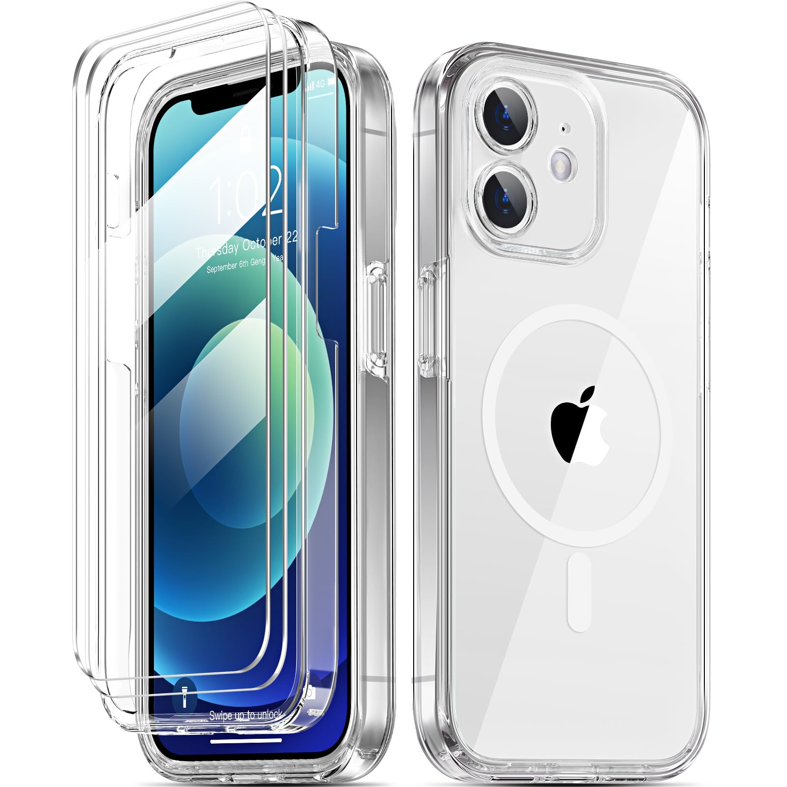 Coolqo Magnetic For Iphone 12 Mini Case [Compatible With Magsafe], With Tempered Glass Screen Protector, Military Grade Protecti