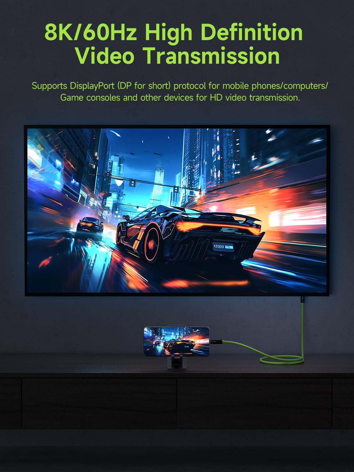 Hagibis Usb 4 Cable, Led Display Usb C 240W Fast Charging Cable With 8K@60Hz 40Gbps Data Transfer Thunderbolt 4/3 Video Cord For Iphone 16 15 Pro Max, Ipad, Macbook Pro Air (Braided, Green, 3.3Ft)