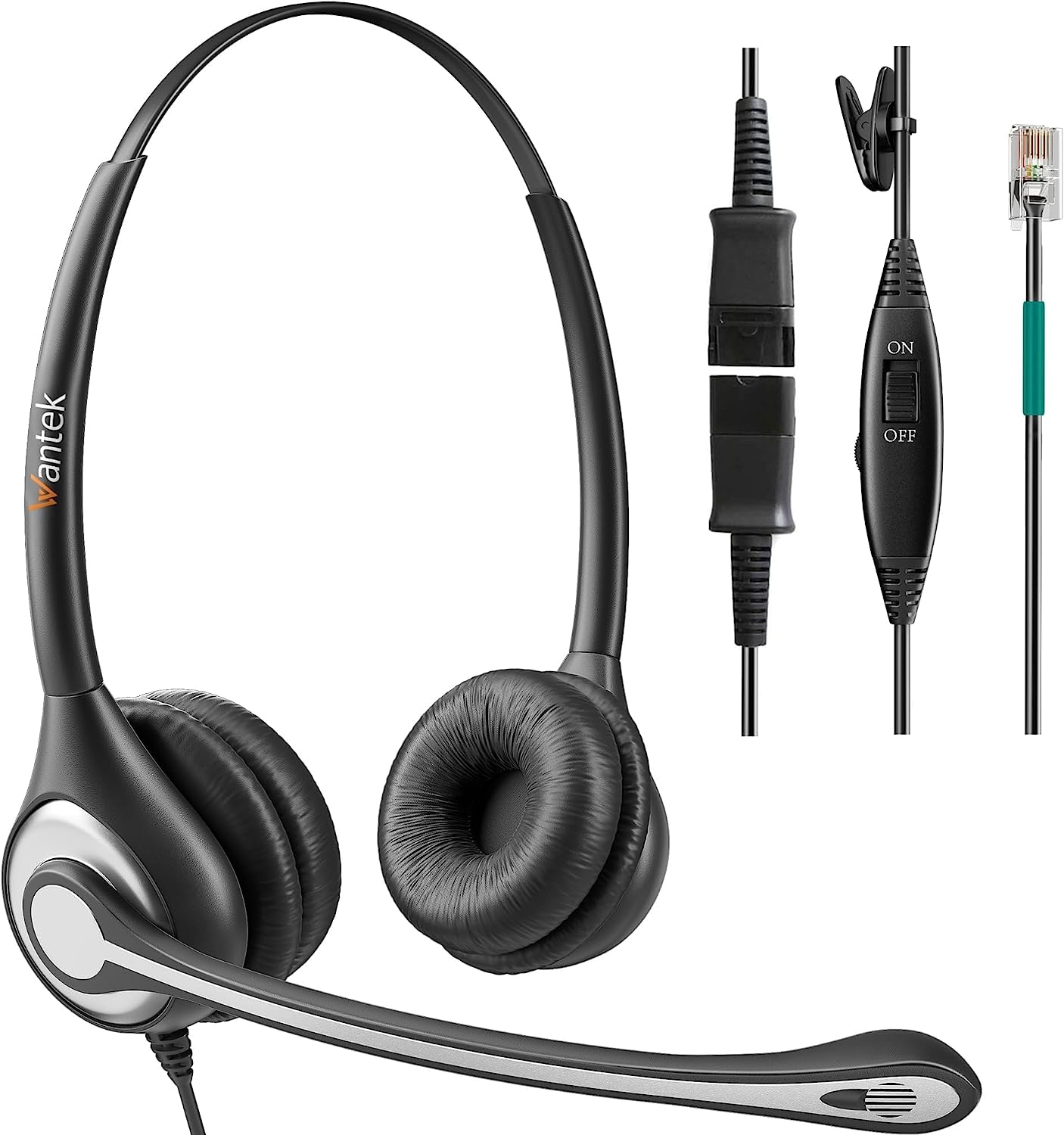 Wantek Corded Telephone Headset Dual W/Noise Canceling Mic + Quick Disconnect Compatible With Shoretel Zultys Nec Aspire Dterm N