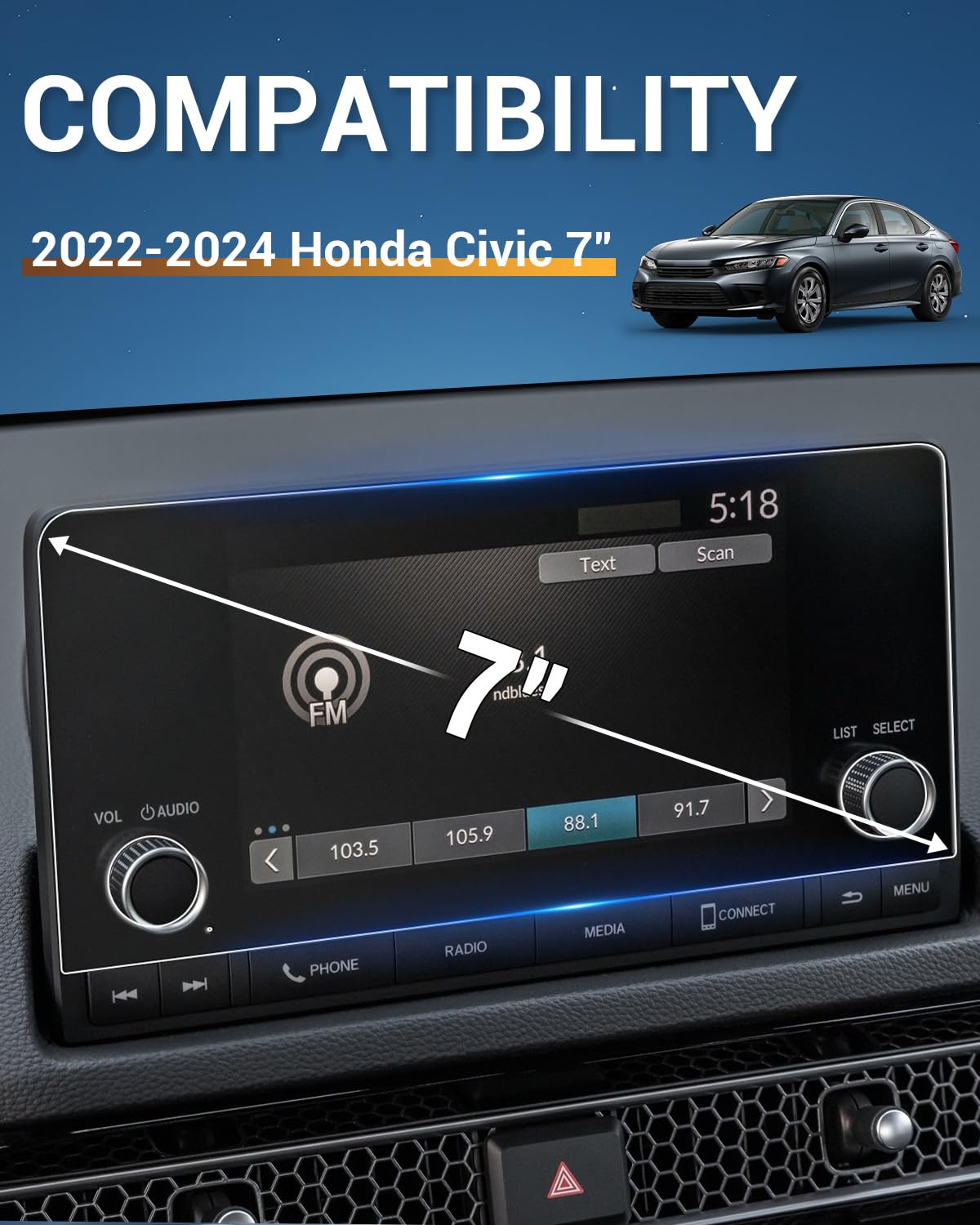 Yee Pin For 2024 2025 Honda Crv Screen Protector 2023 Crv Screen Protector For Honda Crv 2024 Accessories Compatible With 2023 2024 2025 Honda Cr V/Hr V/Civic (Sport/Lx/Ex/Ex L) 7'' Touch Screen 2Pack