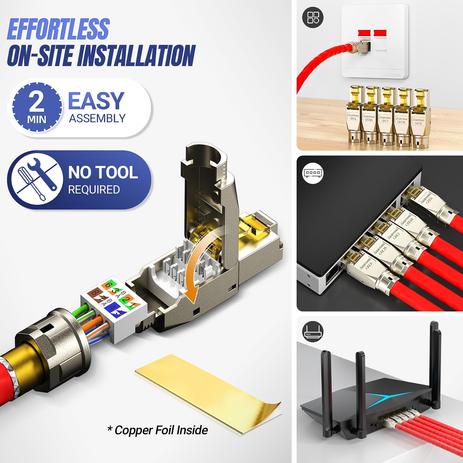 Ampcom Stp Cat6A Rj45 Connector Zinc Alloy Tool Free Ethernet Field Termination Modular Plug  6 Pack