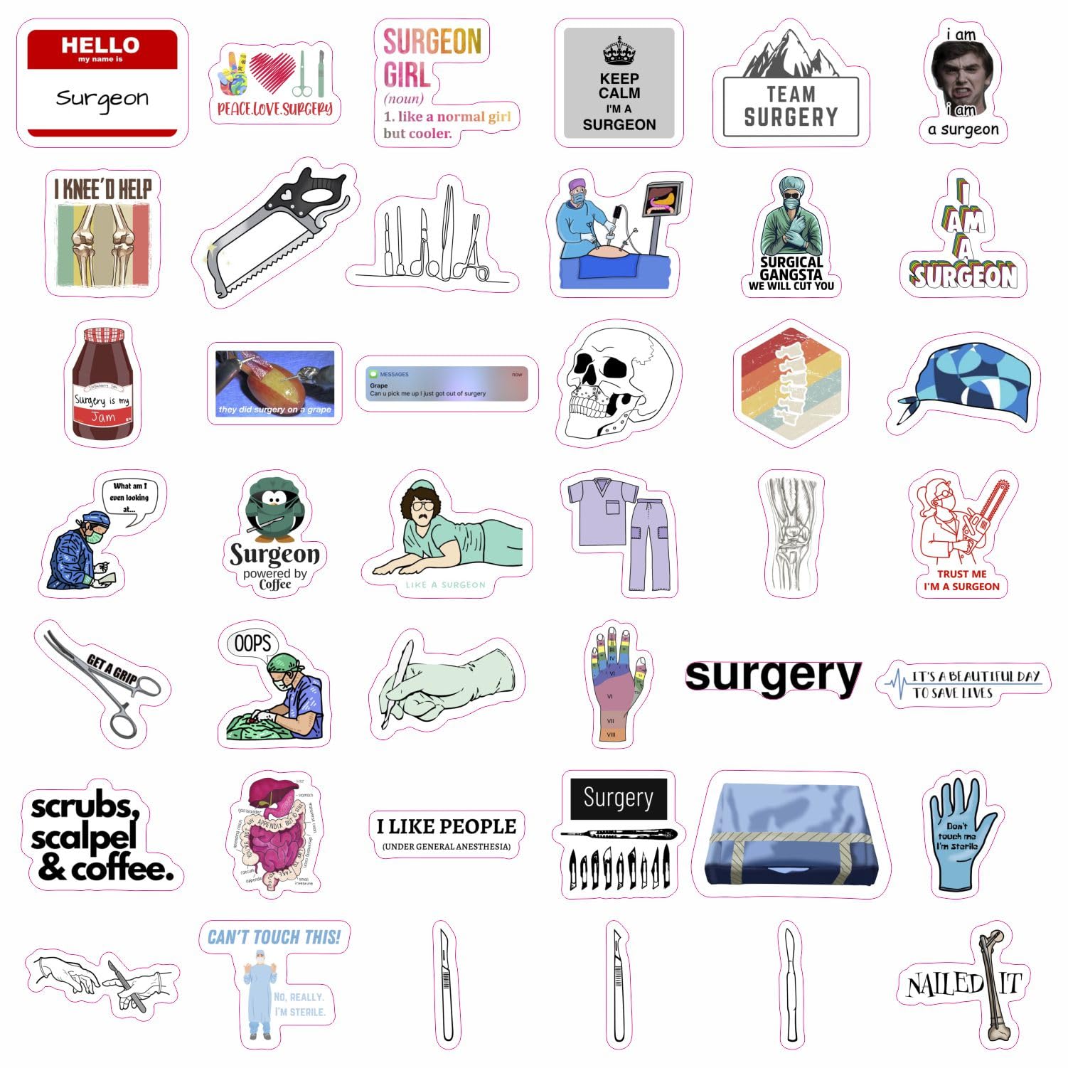 100Pcs Surgeon Stickers For Water Bottle & Laptop   Surgeon Gifts For Women And Men, Surgery Accessories