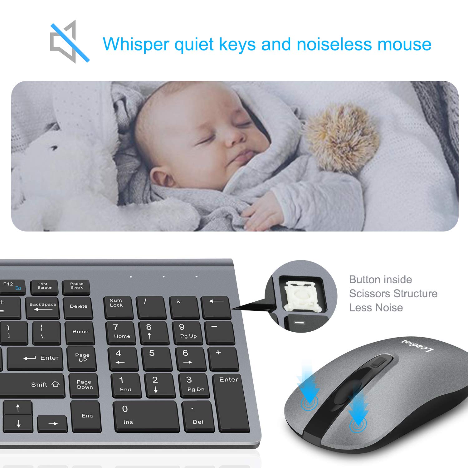 Leadsail Wireless Keyboard And Mouse Combo, Wireless Usb Mouse And Computer Keyboard Set, Compact And Silent For Windows Laptop,