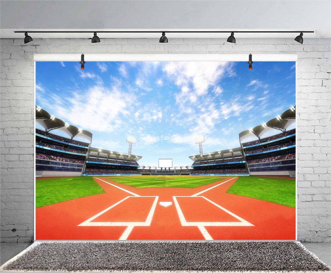 Lfeey 7X5Ft Outdoor Sports Theme Backdrop For Photoshoot Baseball Stadium Pitch Green Grass Field Photography Background Vinyl B