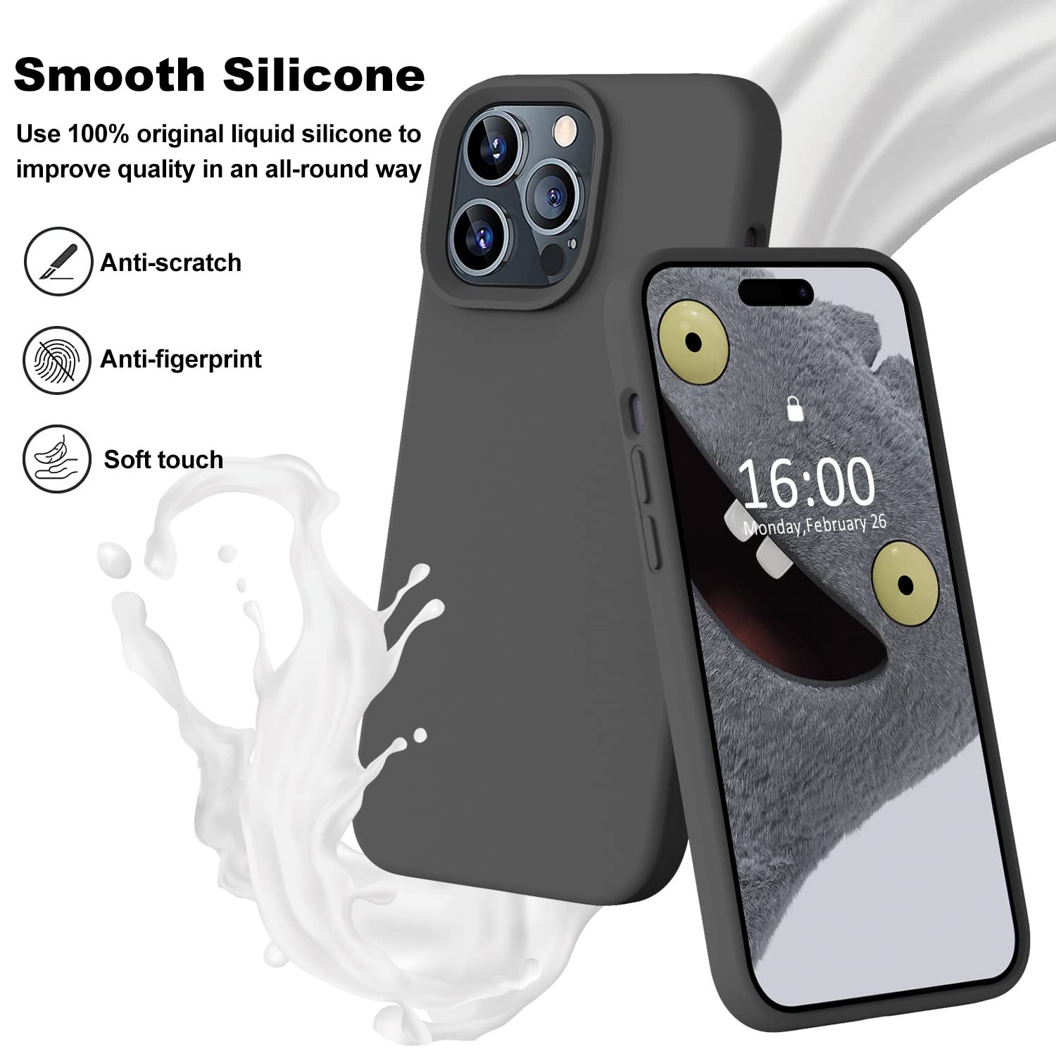 Ktele iPhone 14 Pro Max Shockproof Liquid Silicone Case with Camera Protection Space Grey