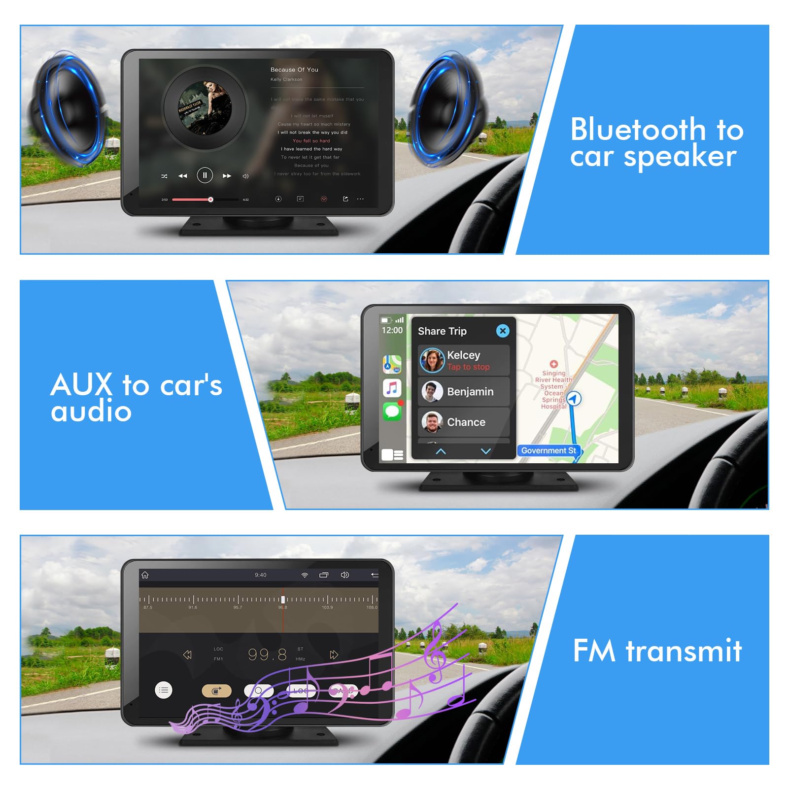 Capapro 7" HD Wireless Car Stereo - Apple Carplay, Android Auto, GPS, Bluetooth, Voice Control, Double Din