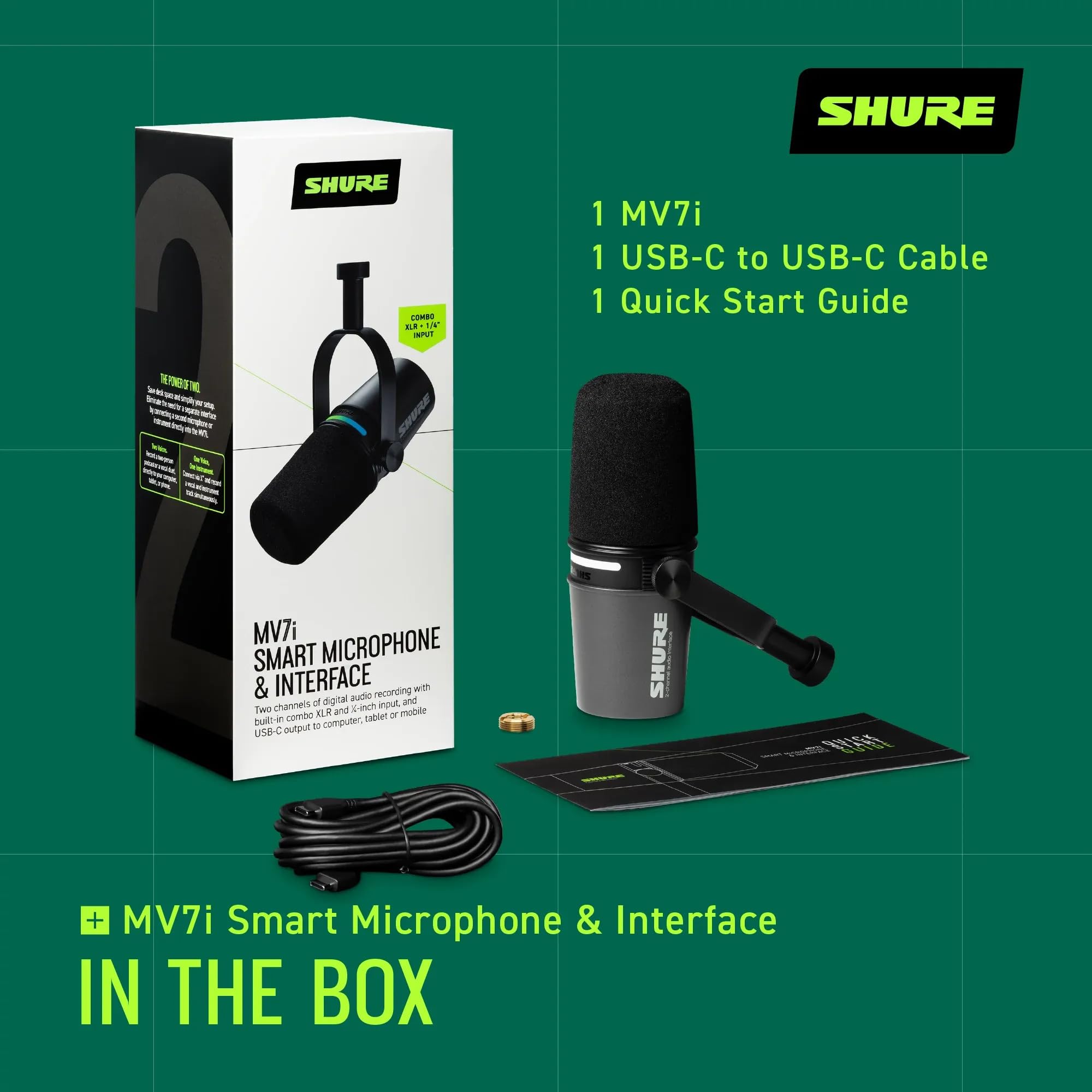 Shure Mv7I Smart Microphone With Built In Audio Interface   Podcast & Musician Mic With 2 Channels, Xlr And 1/4'', Usb C For Mac