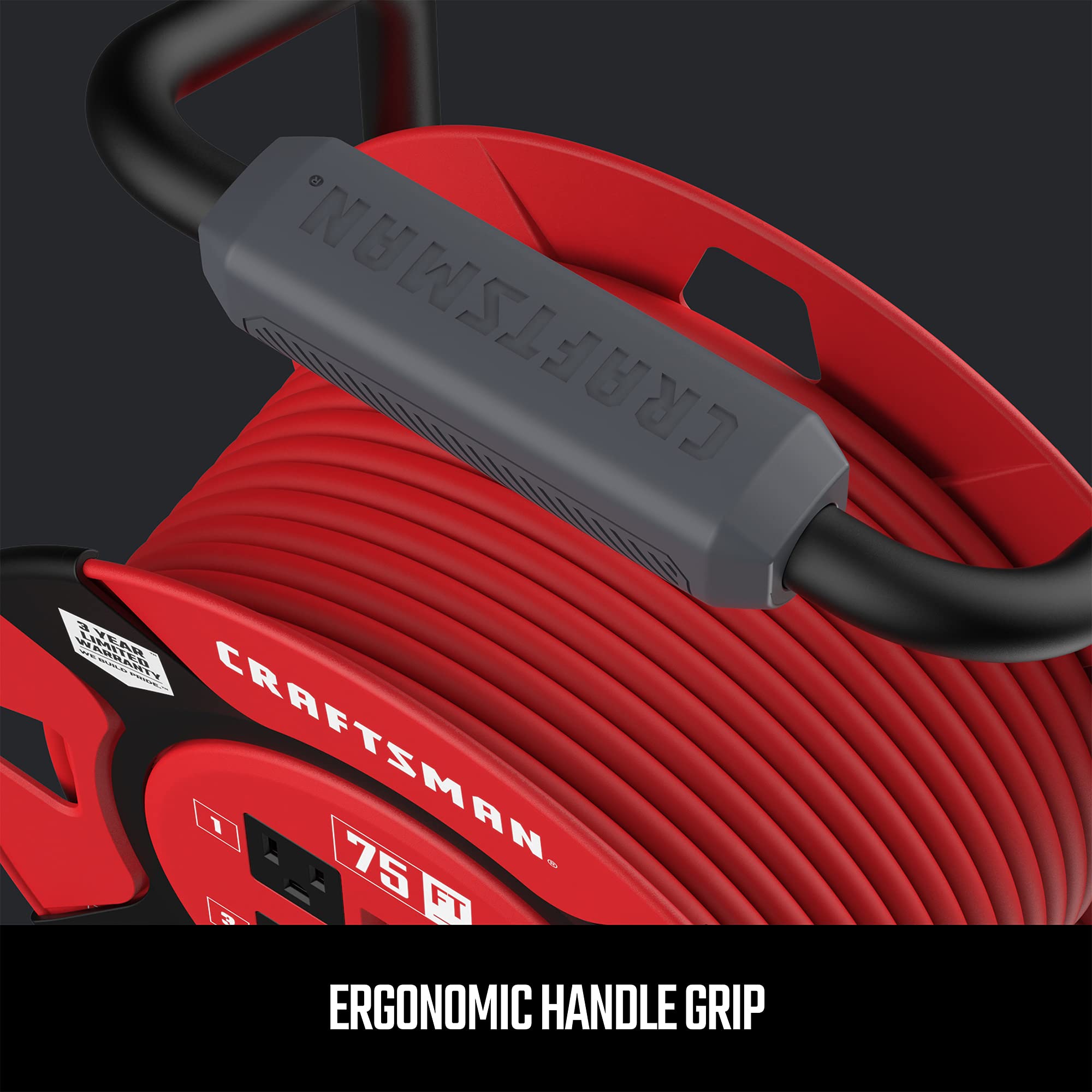 Craftsman Retractable Extension Cord Reel 75 Ft. With 4 Outlets & Heavy Duty 14Awg Sjtw Cable