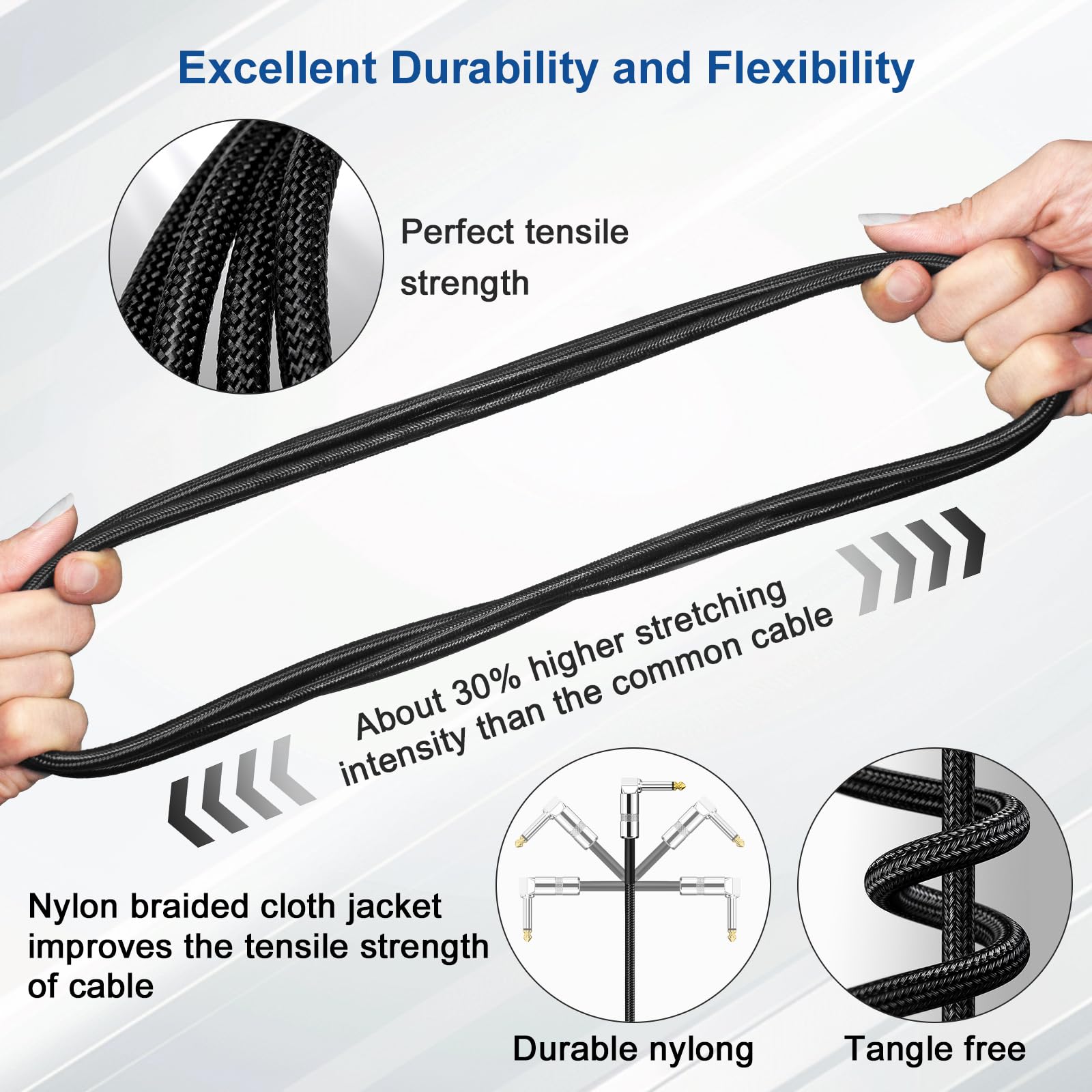 Aqdocvf 2 Pack Guitar Cable, 10Ft Electric Guitar Amp Cord For Bass Guitar & Electric Guitar/Keyboard/Mandolin Ts 1/4 Inch Cable