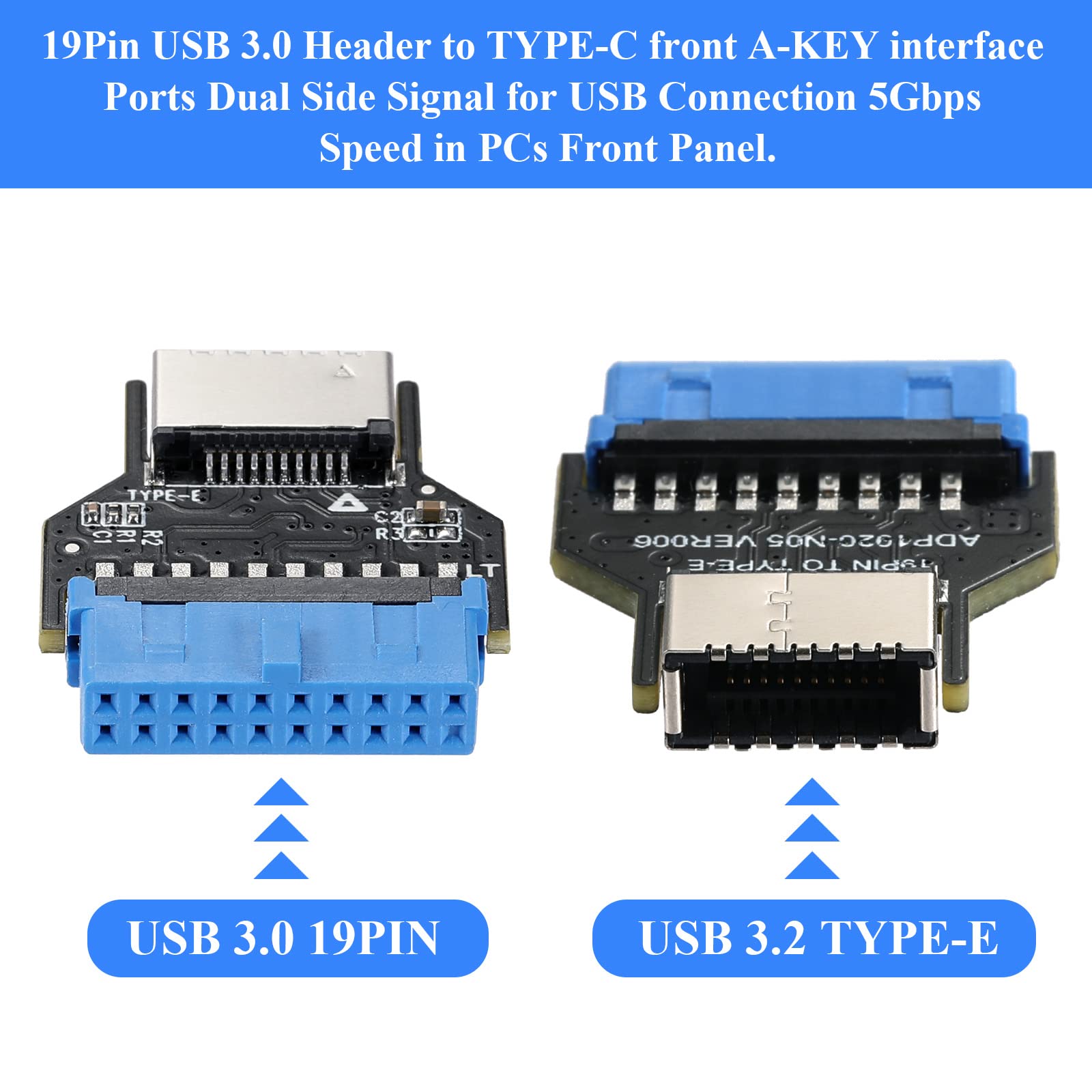 Mzhou Usb 3.0 19Pin Header To Type E Front A Key Interface Extend Usb Ports To Pcs Front Panel Usb Ports(9Pin To Type E)