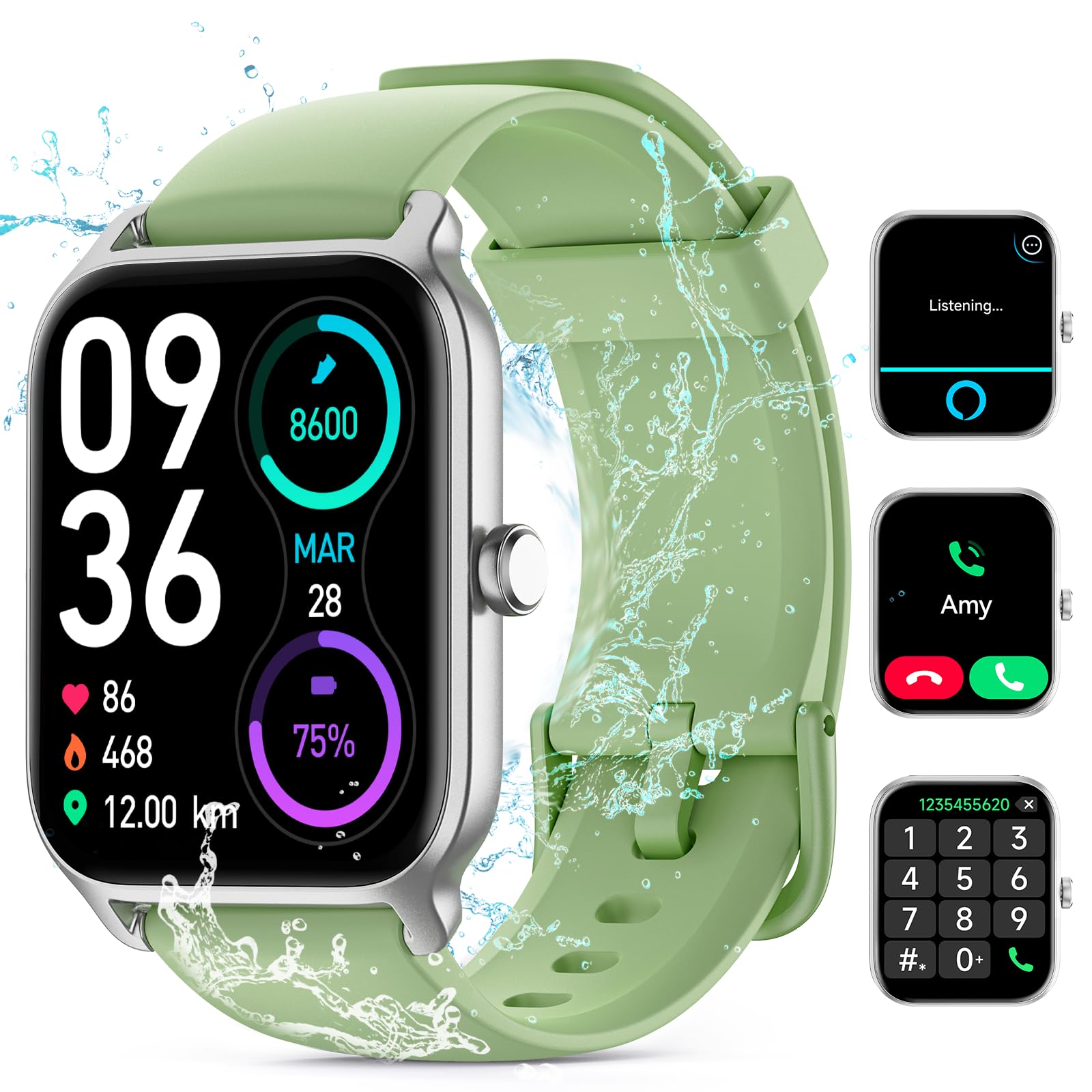 Smart Watches For Men/Women, 1.8'' Alexa Built In Fitness Tracker Watch With Bluetooth Calls, Ip68 Waterproof, Heart Rate/Sleep/