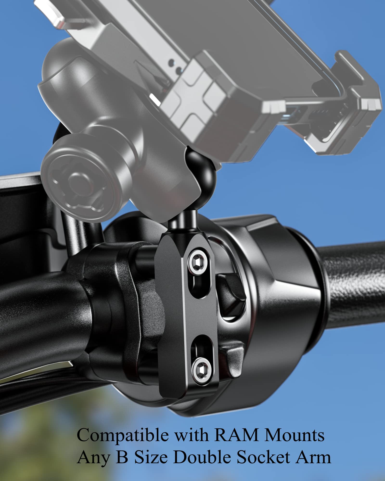 Brcovan Aluminum Alloy Mount Base With 1'' Tpu Ball For Motorcycle Brake/Clutch Reservoir Compatible With Ram Mounts B Size 1'' Ball Double Socket Arm & Bike Motorcycle Phone Holder
