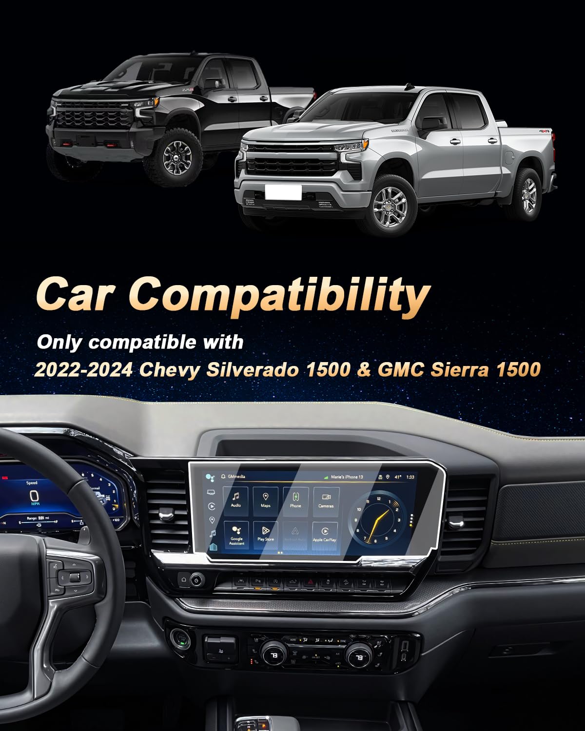 Ecozen Screen Protector 2 Pcs Compatible With 2022 2024 Chevy Silverado 1500 & Gmc Sierra 1500, Nano Film Navigation Screen Prot