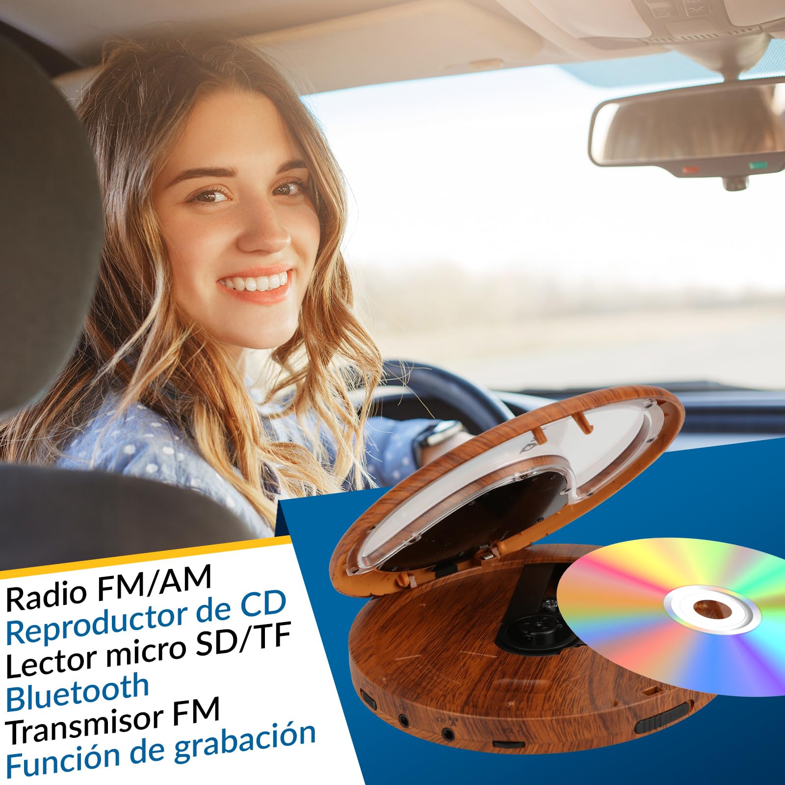 Klim Discover Wood + Portable Cd Player Walkman With Long Lasting Battery + New 2024 + With Headphones + Radio Fm + Mp3 Cd Playe