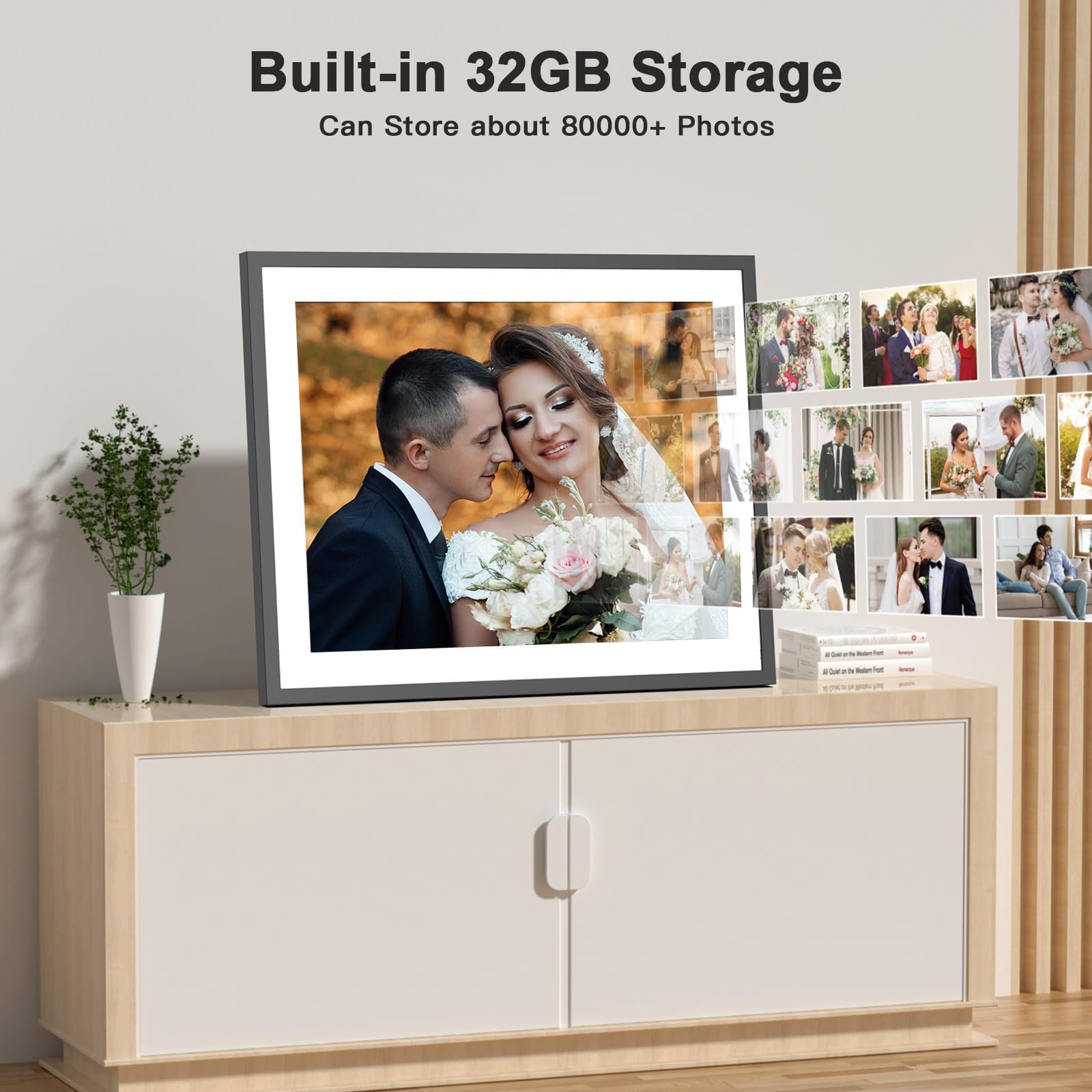 Large Digital Picture Frame 17'' Digital Photo Frame   Dual Wifi 32Gb Fhd, Smart Light Sensor Touch Screen Easy To Share Photo V