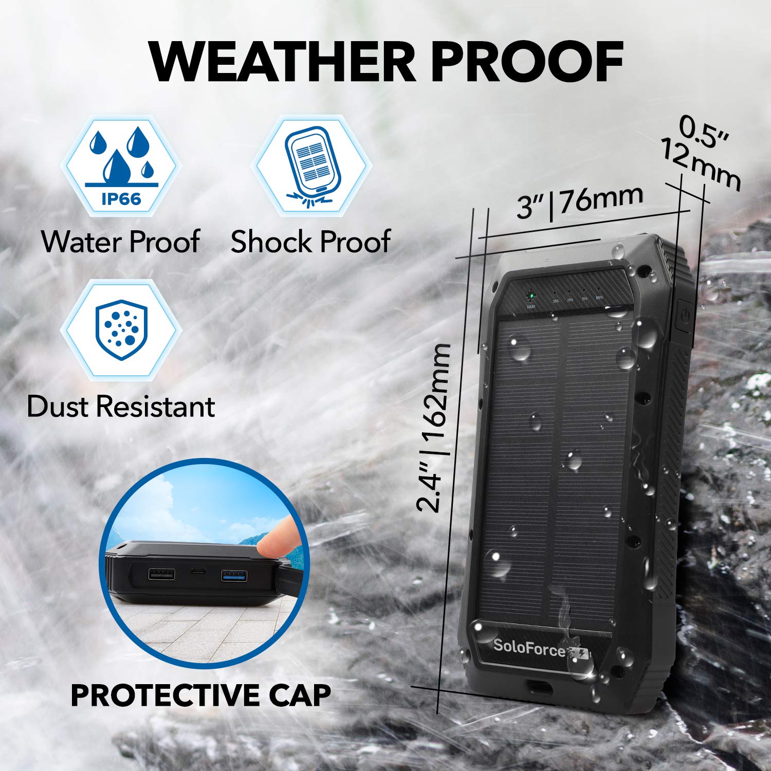 Soloforce Solar Power Bank   2000Mah Wireless Portable Charger For Iphone Android | Fast Charging Powerbank | Built In Qi Panel,