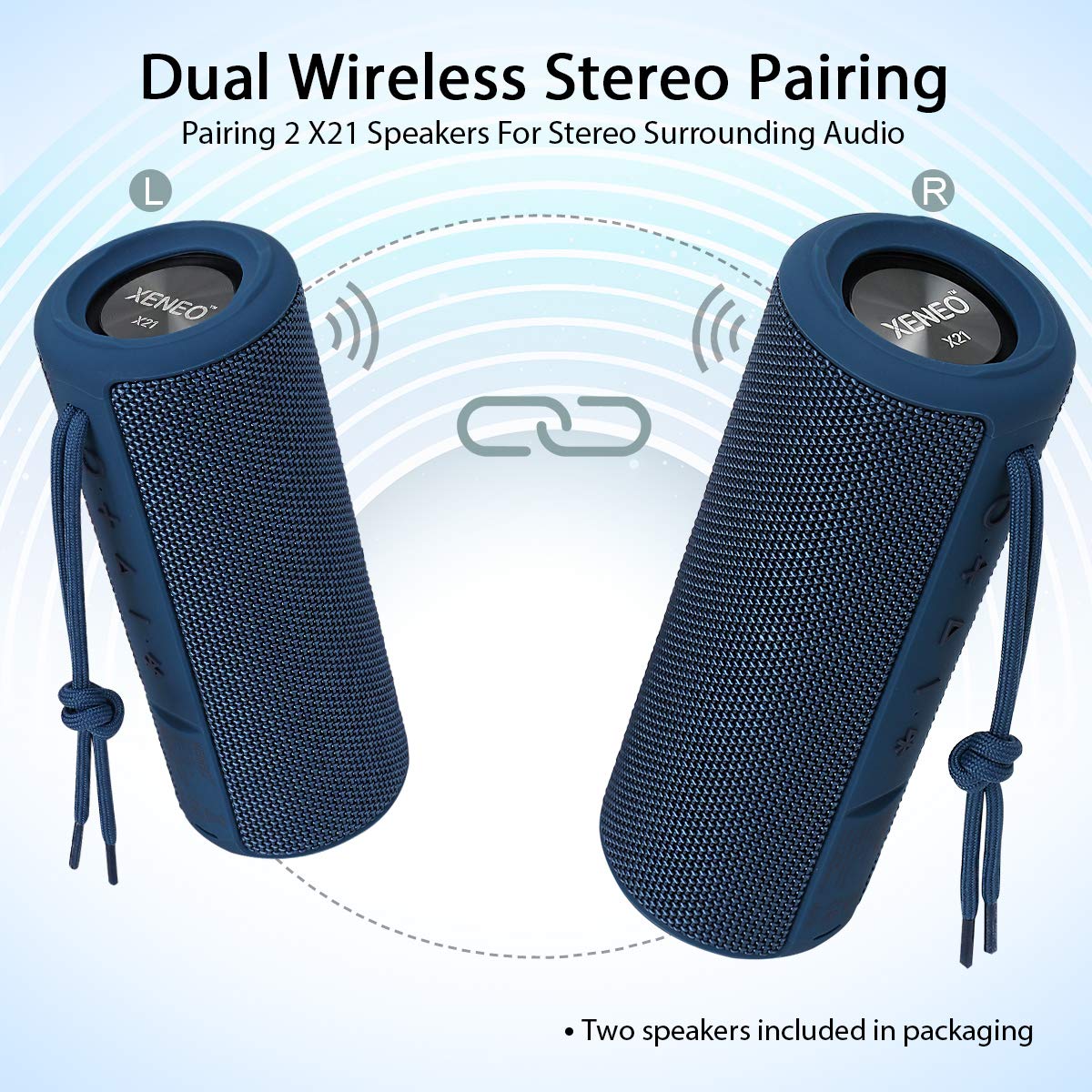 Xeneo X21 Dual Portable Bluetooth Wireless Speakers Waterproof For Booming Stereo With Fm Radio, Micro Sd Card, Ipx6, 30W For Ou