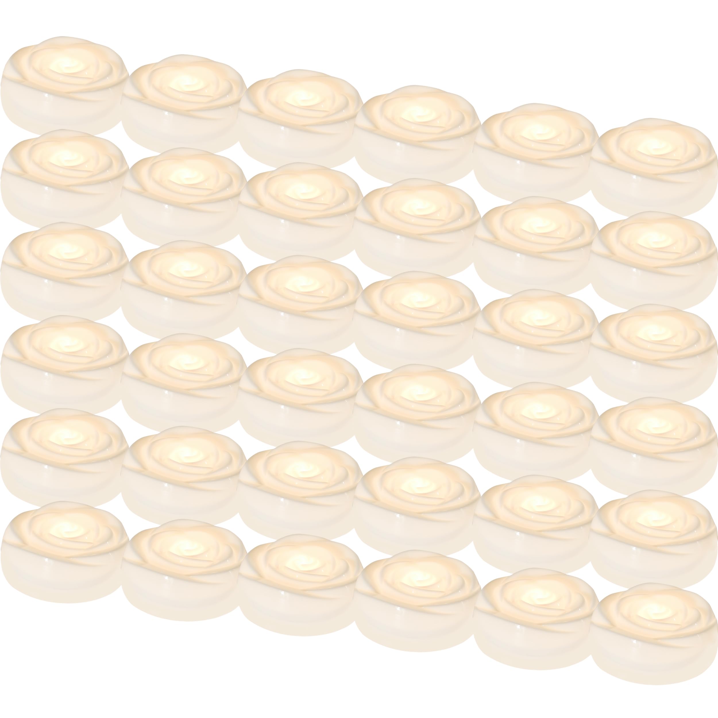 Aignis 36pcs Flameless LED Floating Candles, White Rose Plastic Tealight Battery Operated, 120+ Hours Glow Time, Cozy Light for 