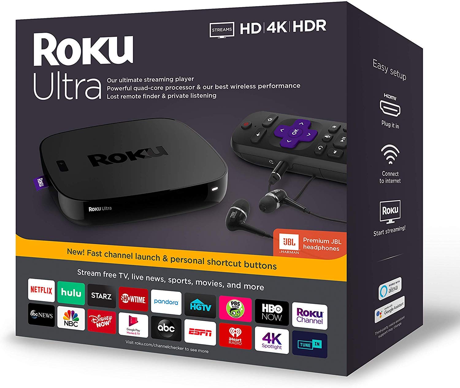 Roku 4670Rw Ultra 4K Hdr W/Premium Jbl Headphones Streaming Media Player