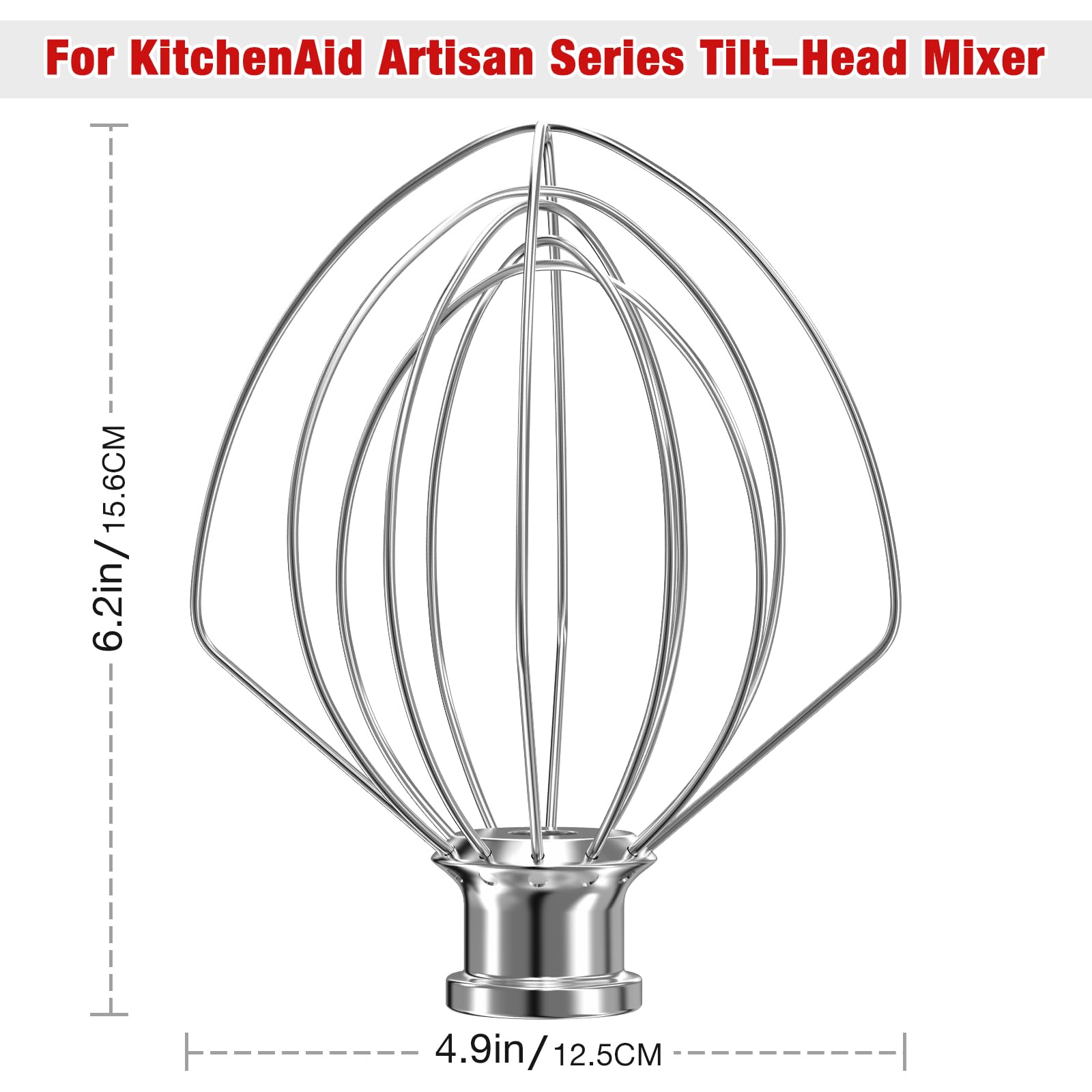 K45Ww Stainless Steel 6 Wire Whip Attachment For Kitchenaid Tilt Head Stand Mixer 4.5 5 Quart Bowl, Stainless Steel Whisk Replac