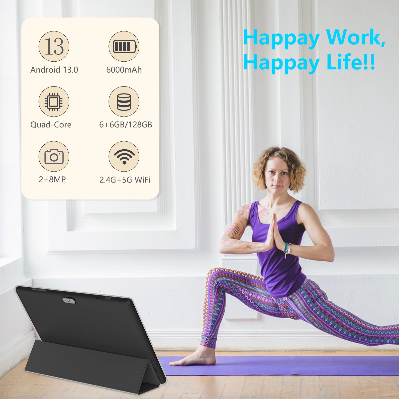 2024 Newest Android 13 Tablet With Keyboard 10 Inch 2 In 1 Tablets, 12Gb Ram 128Gb Rom 1Tb Expand, Quad Core 2.0Ghz Cpu Tablet P