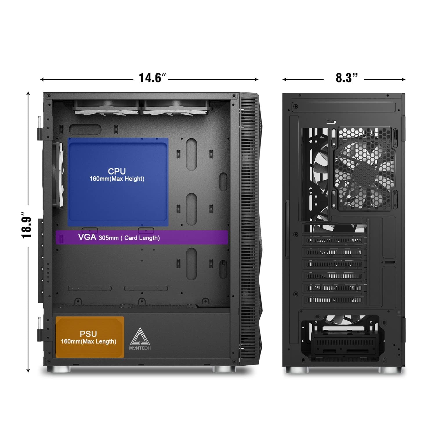 X3 Mesh, 6 Fans   3X 140Mm & 3X 120Mm Fixed Rgb Lighting Fans, Atx Mid Tower Pc Gaming Case, Usb3.0, Door Open Tempered Glass Si