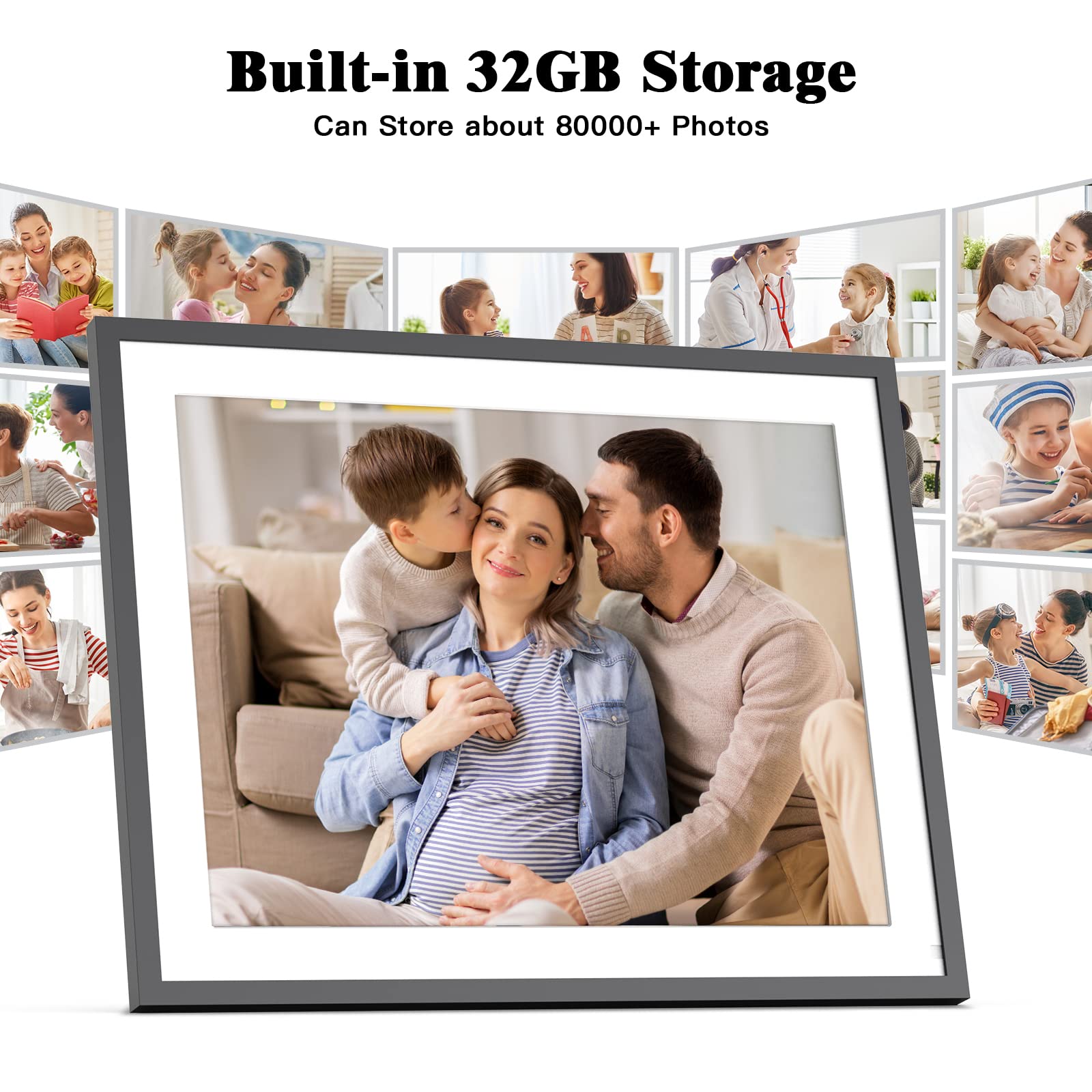 Large Digital Photo Frame 32Gb Electronic Photo Frame   17 Inch Dual Wifi Cloud Frame, Fhd Touch Screen, Full Function, Auto Rot