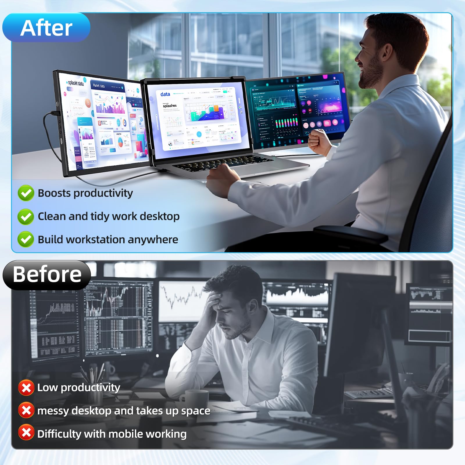 Pitycbo Laptop Screen Extender Monitor Portable   2.5K Triple Laptop Screen Extender, Plug And Play Multiple Screens Extended Fi