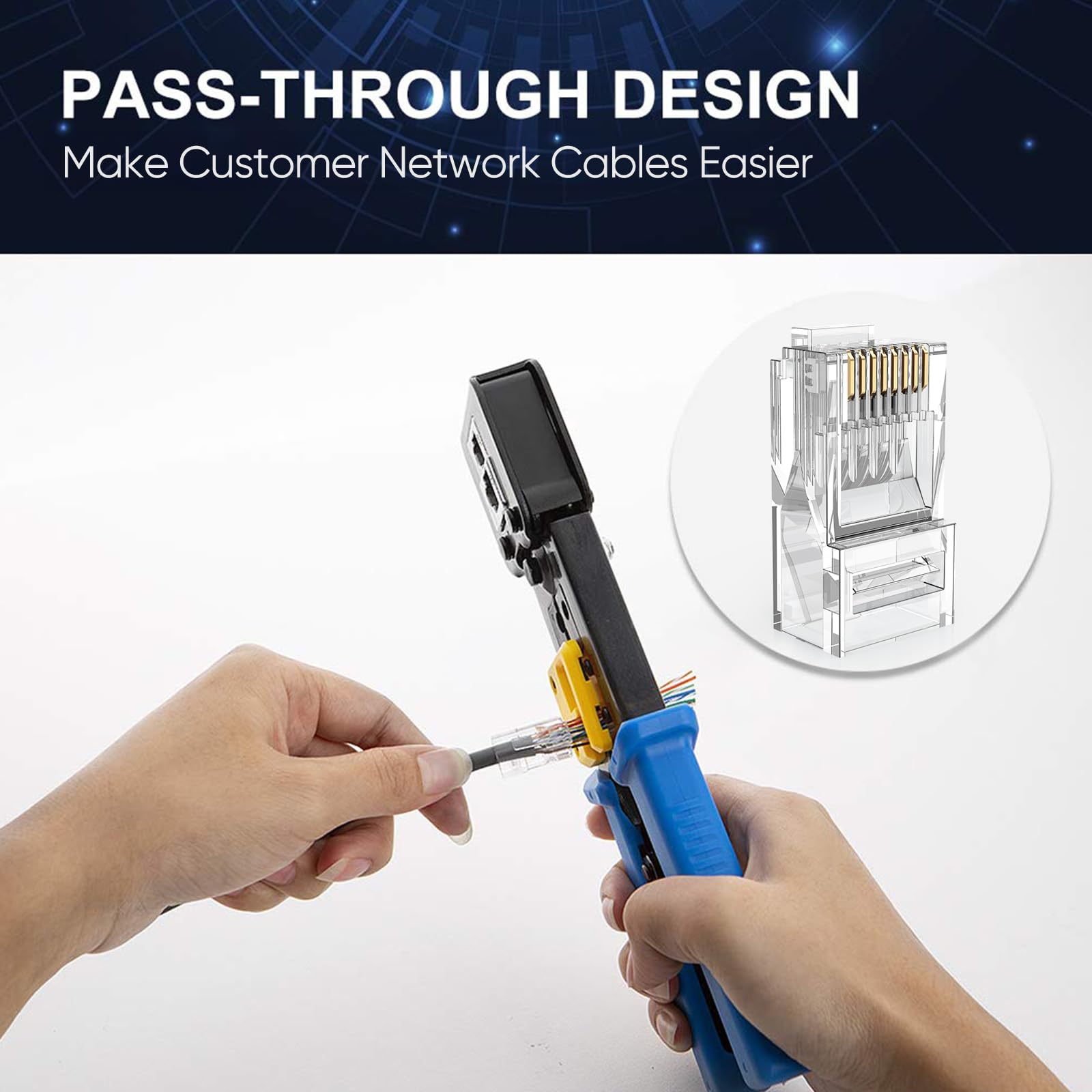 Cablecreation Rj45 Pass Through Connectors, 100 Pack Cat6/Cat5E Gold Plated Modular Plug Unshielded Crimp Connector For Solid Or