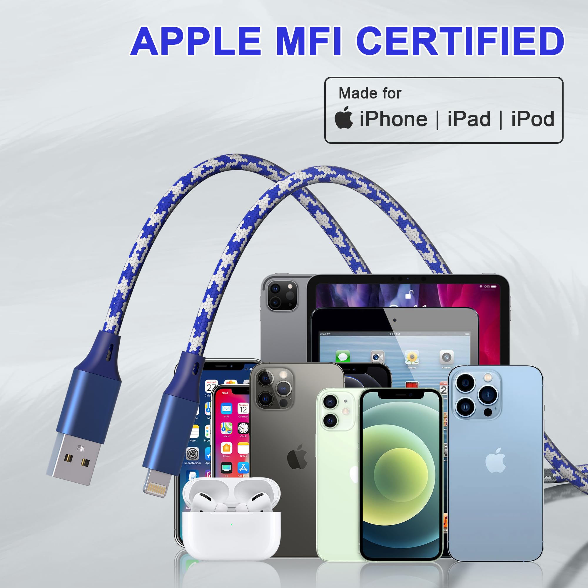 Long Iphone Charger 26Ft/8M [Apple Mfi Certified] Lightning Cable Extra Long Iphone Charger Cord Nylon Braided 2.4A Fast Charger Iphone Charger Cord For Iphone/Pad/Pod