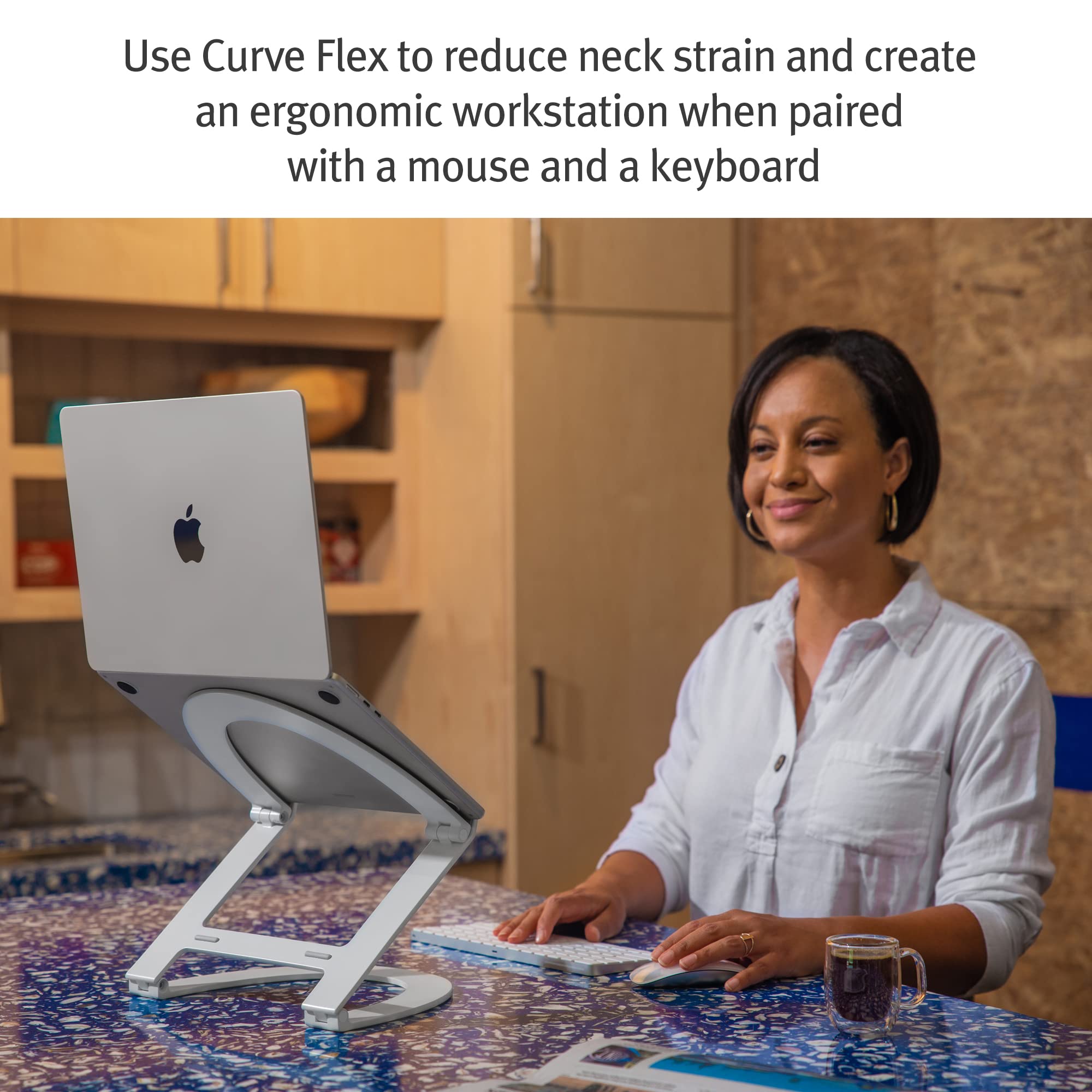 Twelve South Curve Flex | Ergonomic Height & Angle Adjustable Aluminum Laptop/Macbook Stand/Riser, Fits 10-17, Folds Flat For Po