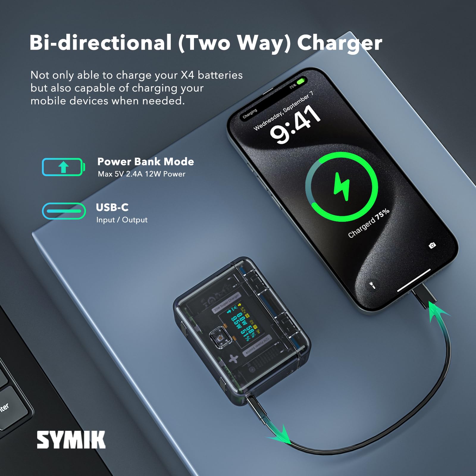 Symik Insta 360 X4 Battery Charger For Insta360 X4 Accessory, 30W Oled Screen Intelligent Two Way Charging Case For Insta360 X4