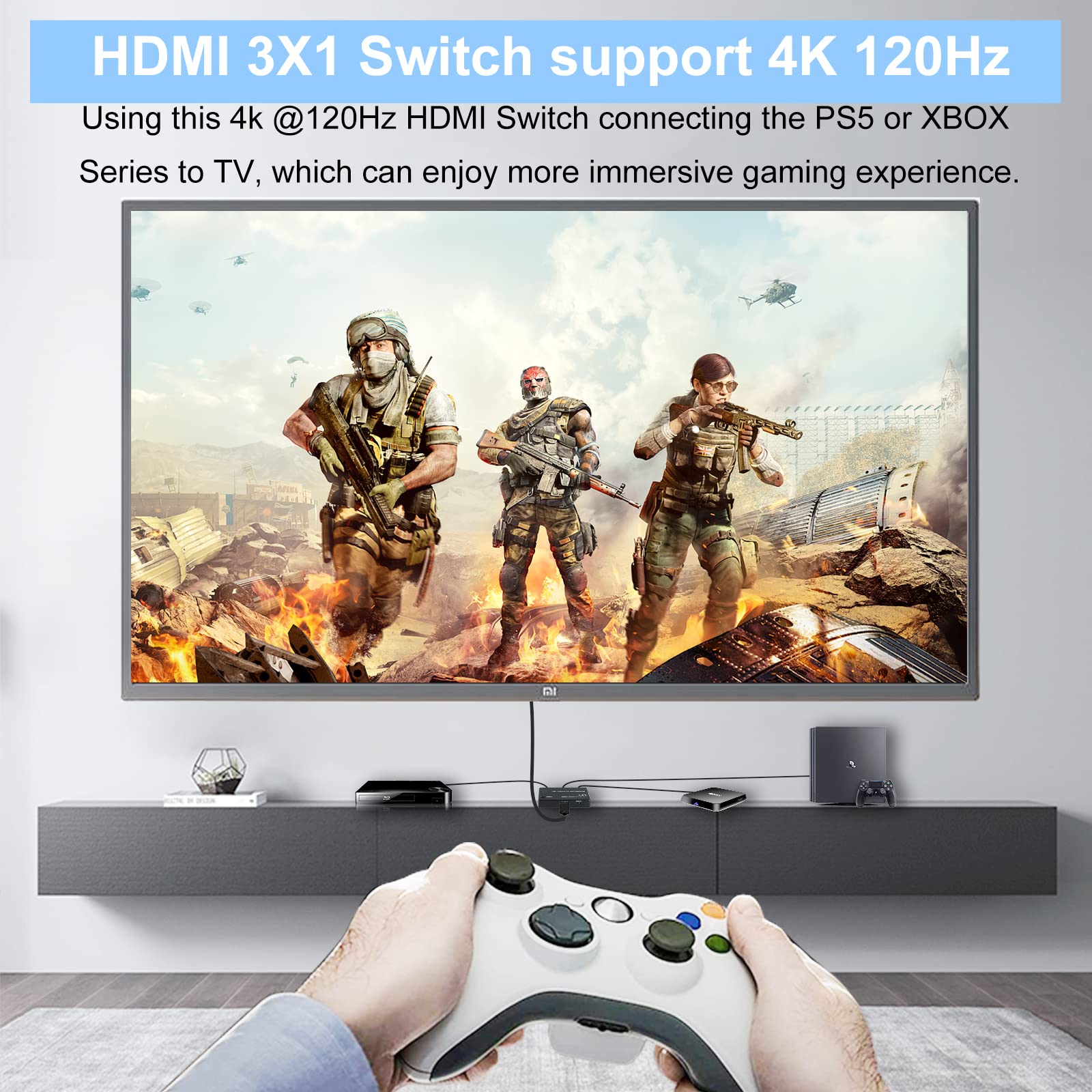8K@60Hz Hdmi 2.1 Switch 3 In 1 Out,Newcare 4K@120Hz Hdmi Switcher 3 Port, 8K Hdmi Auto Switch 3X1 Selector With Ir Remote For Xbox,Ps5,Ps4,Uhd Tv, Support 48Gbps, Hdcp 2.3,Hdr 10+, 1080P@240Hz