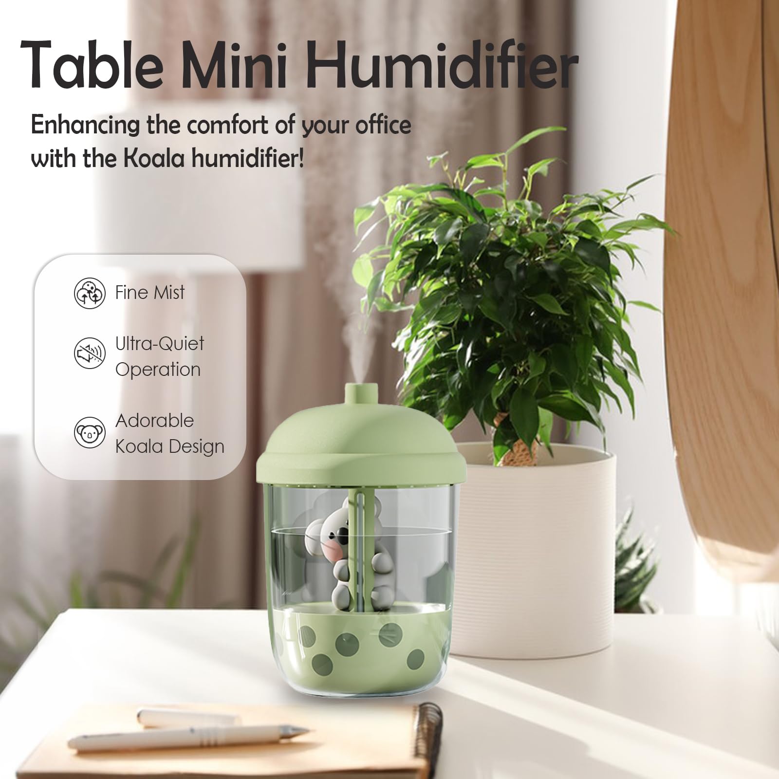 450Ml Portable Humidifier, Mini Cool Mist Humidifier With Koala Theme, Usb Personal Humidifier Auto Shut Off, Ultra Quiet (Coffe