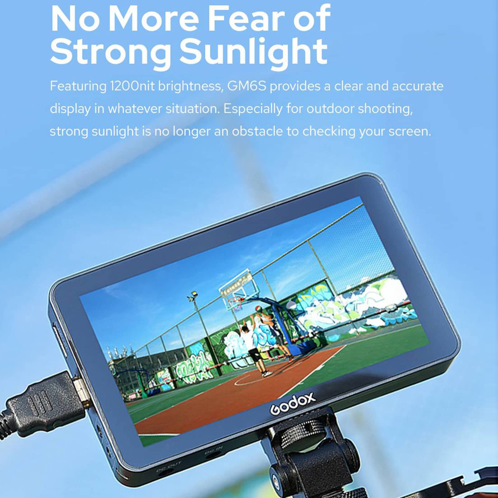 Godox Gm6S 5.5Inch 4K Camera Monitor 1200Nit Ultra-Bright Video Monitor For Dslr Camera 1920 * 1080 Ips Screen Touch Control Hdm