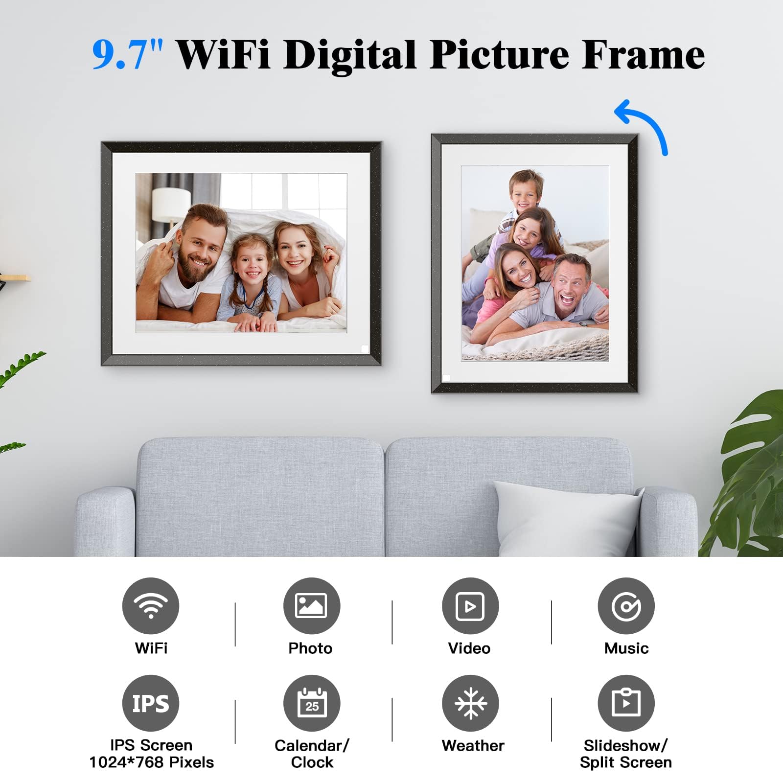 Wifi Digital Picture Frame 9.7 Inch Digital Photo   Wifi Smart Digital Frame With Touch Screen, 32Gb Memory, Motion Sensor, Send