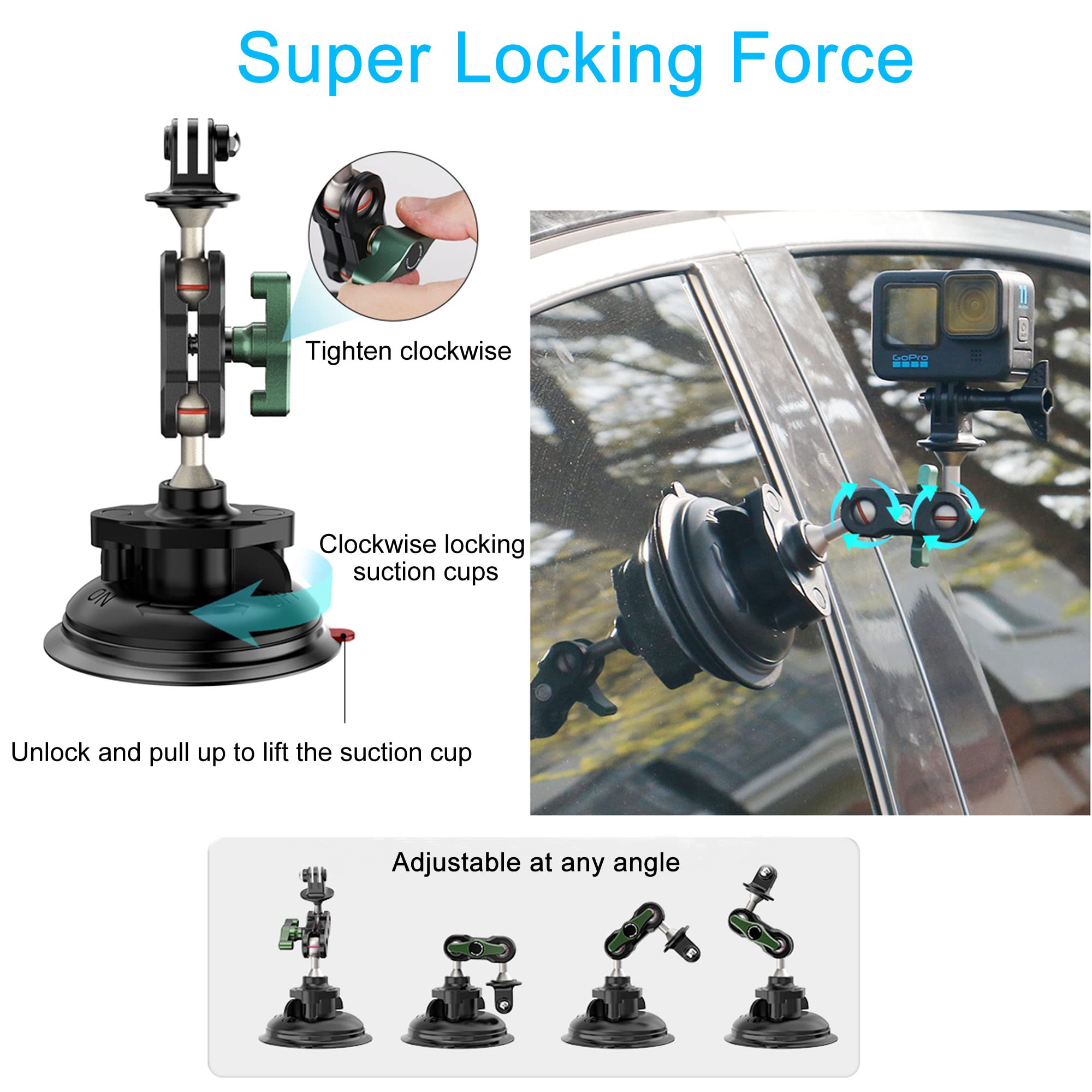 Pellking Camera Suction Cup Mount With Phone Holder And Action Camera Adapter Accessories For Insta360 X4 X3, One X2, One Rs, Gopro Hero 13 12 11 10 9 8 7 6 5 Max, Dji Action 5 4 3 2 Etc